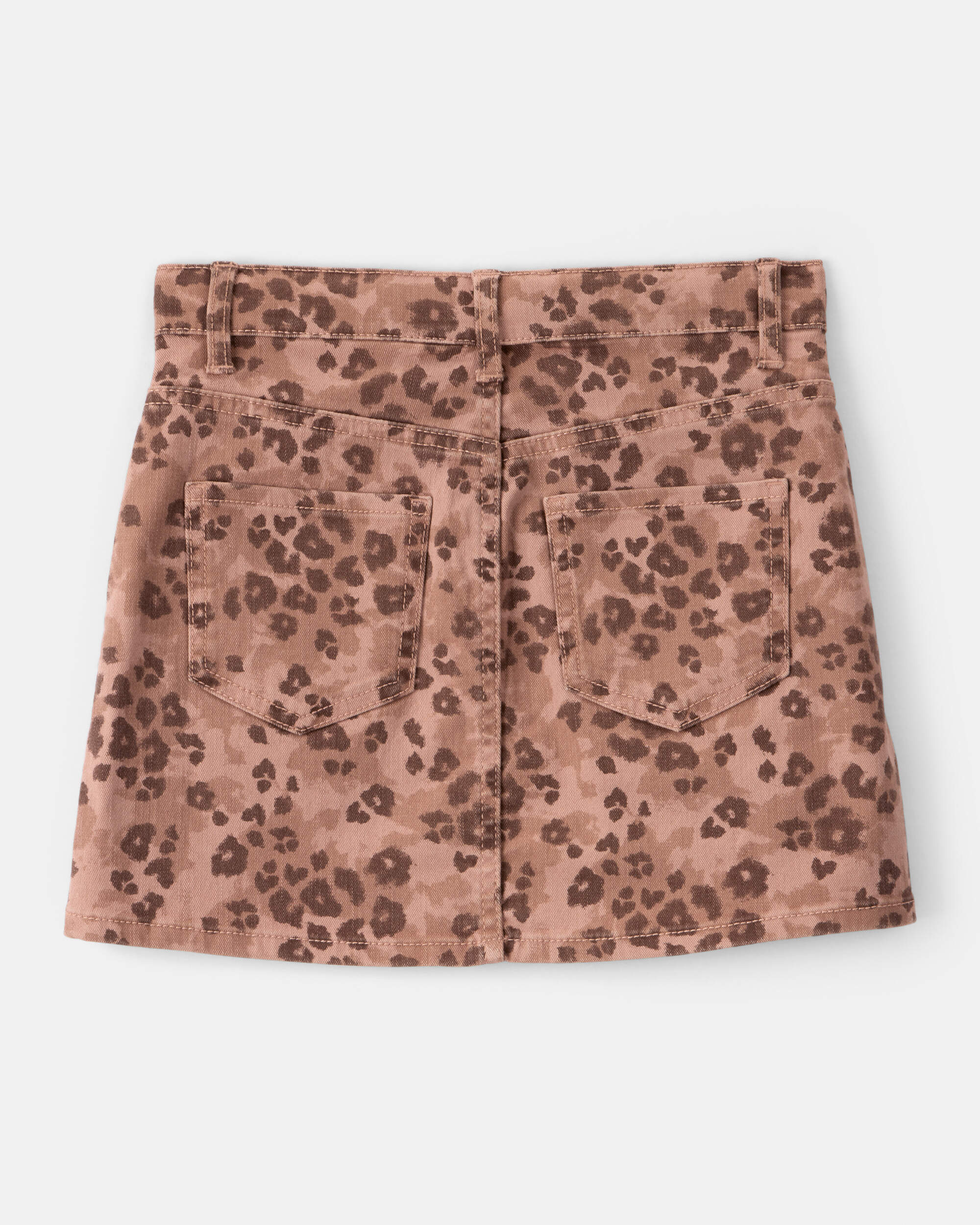 Girls Leopard Print Denim Skirt - Brown, image 2 of 4 slides