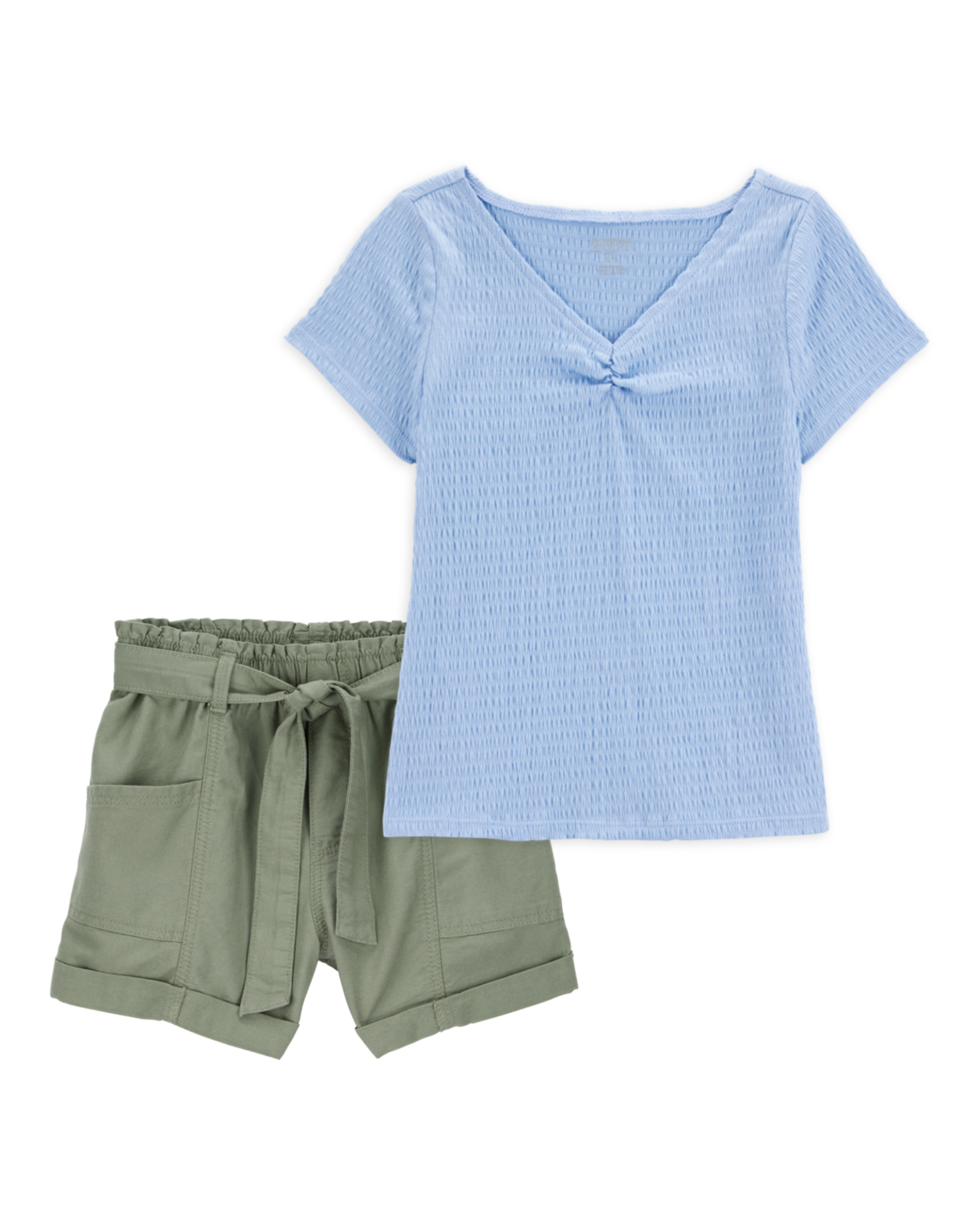 Kid 2-Piece Short-Sleeve Crinkle Top & Utility Short Set, image 1 of 6 slides