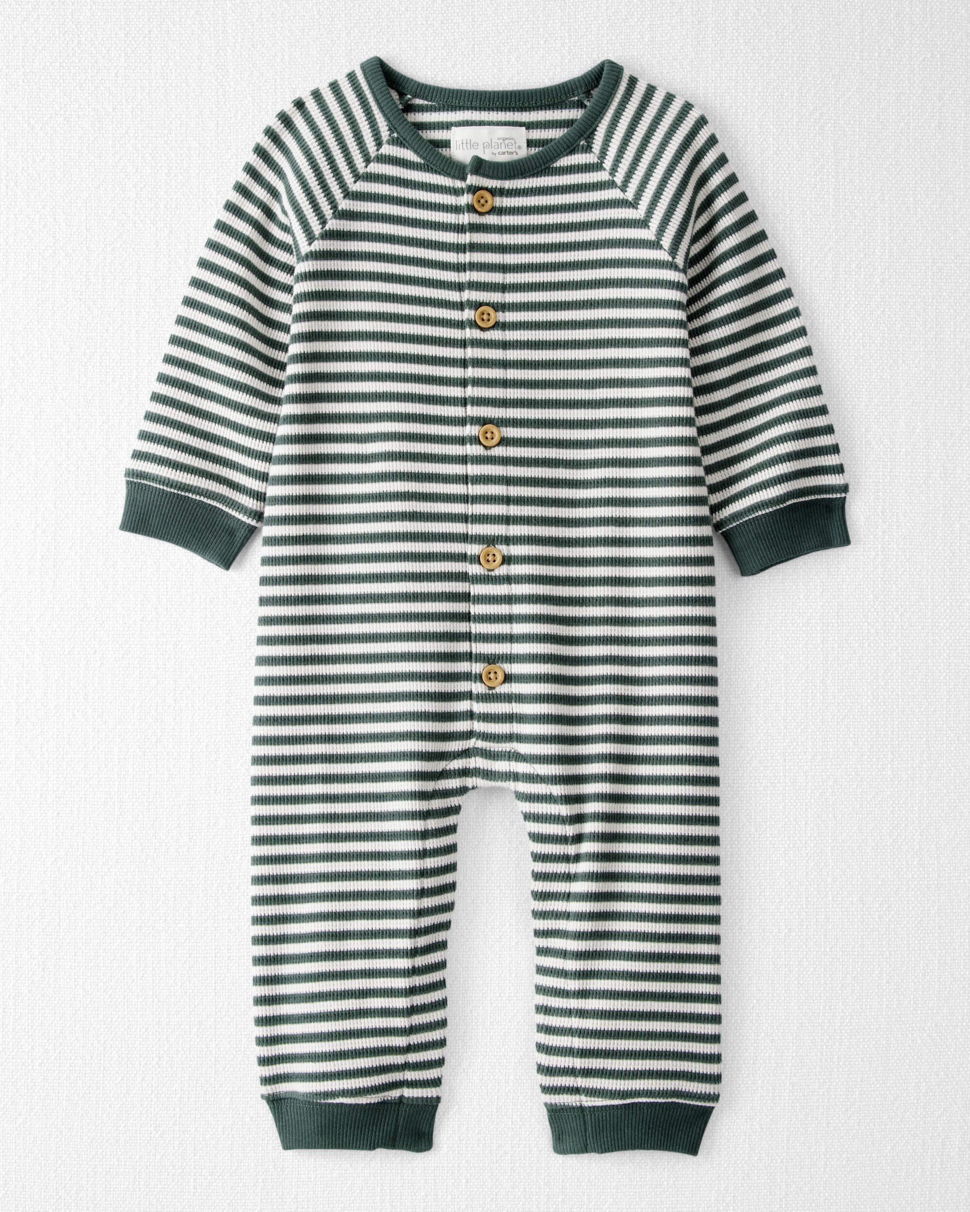 Baby Organic Cotton Waffle Knit Jumpsuit in Stripes, image 1 of 5 slides