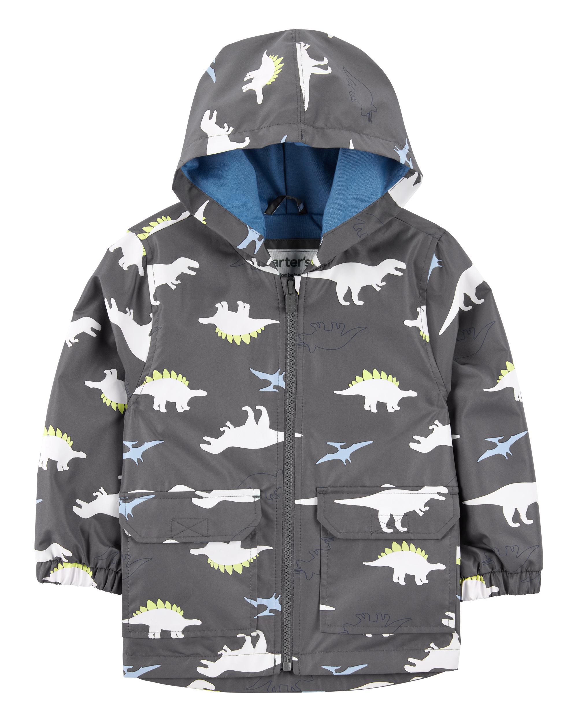 Toddler Dinosaur Color Changing Rain Jacket - Grey, image 1 of 6 slides