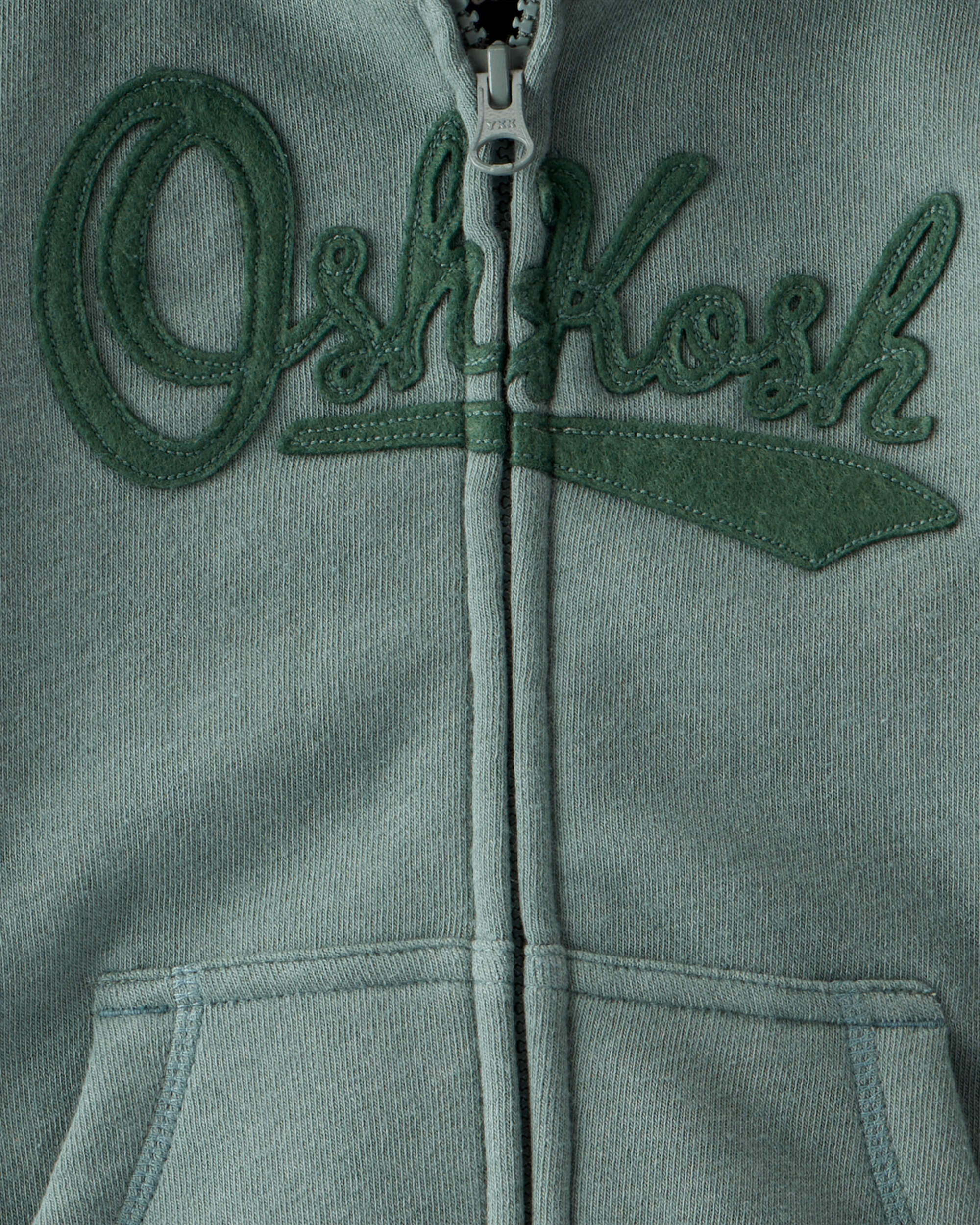 Toddler Boy OshKosh Fleece  Logo Zip Jacket - Green, image 2 of 3 slides