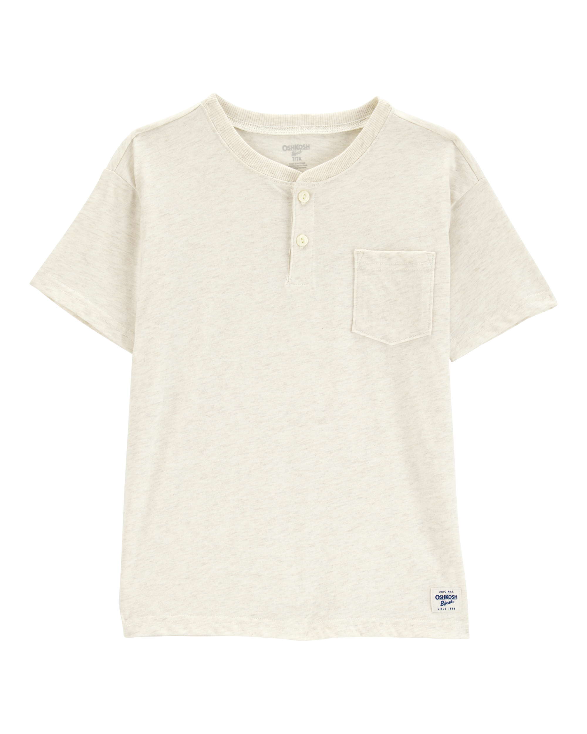 Kid Pocket Henley Tee - Cream, image 1 of 3 slides