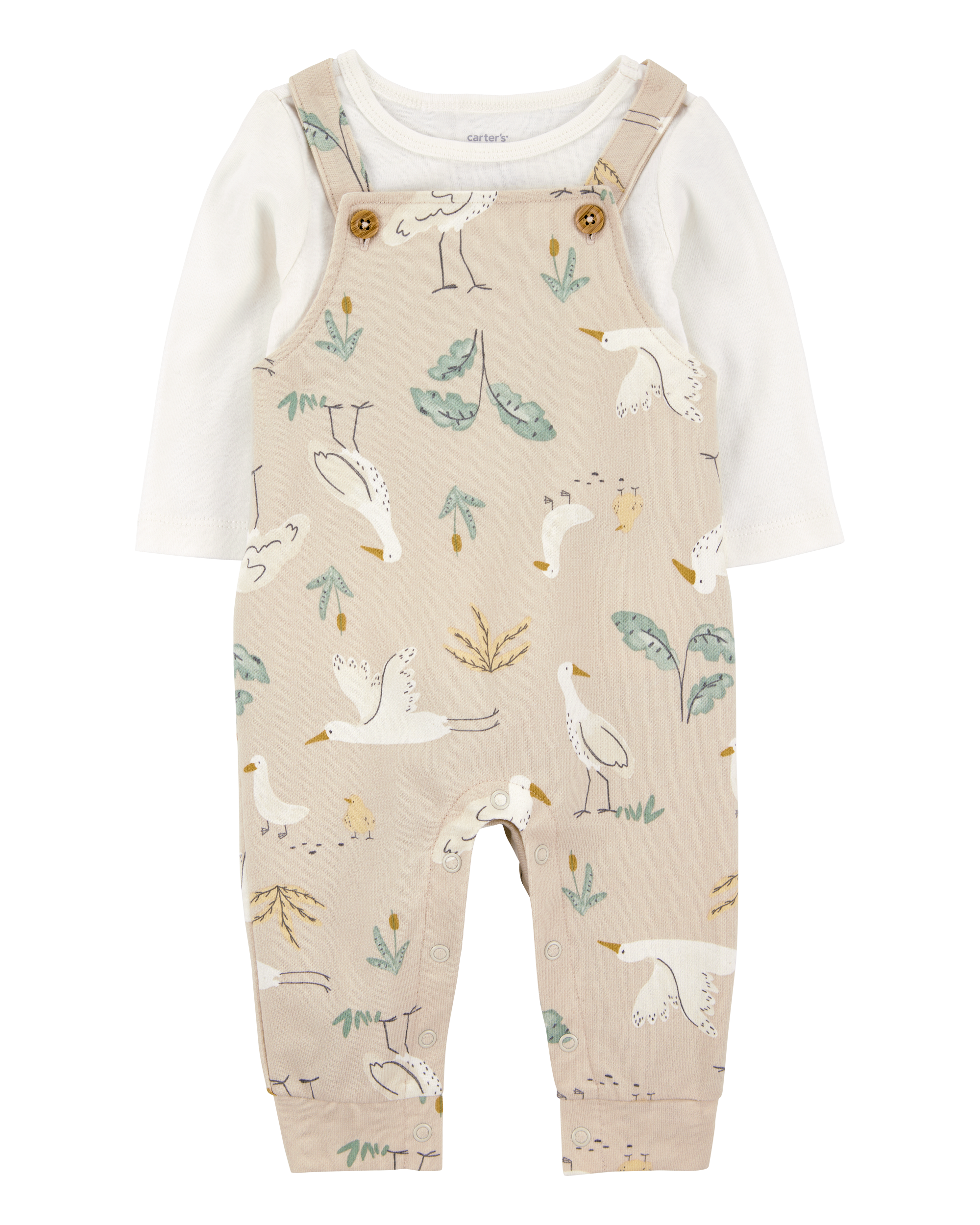 Baby 2-Piece Bird Print Long-Sleeve Tee & Overall Set, image 1 of 5 slides