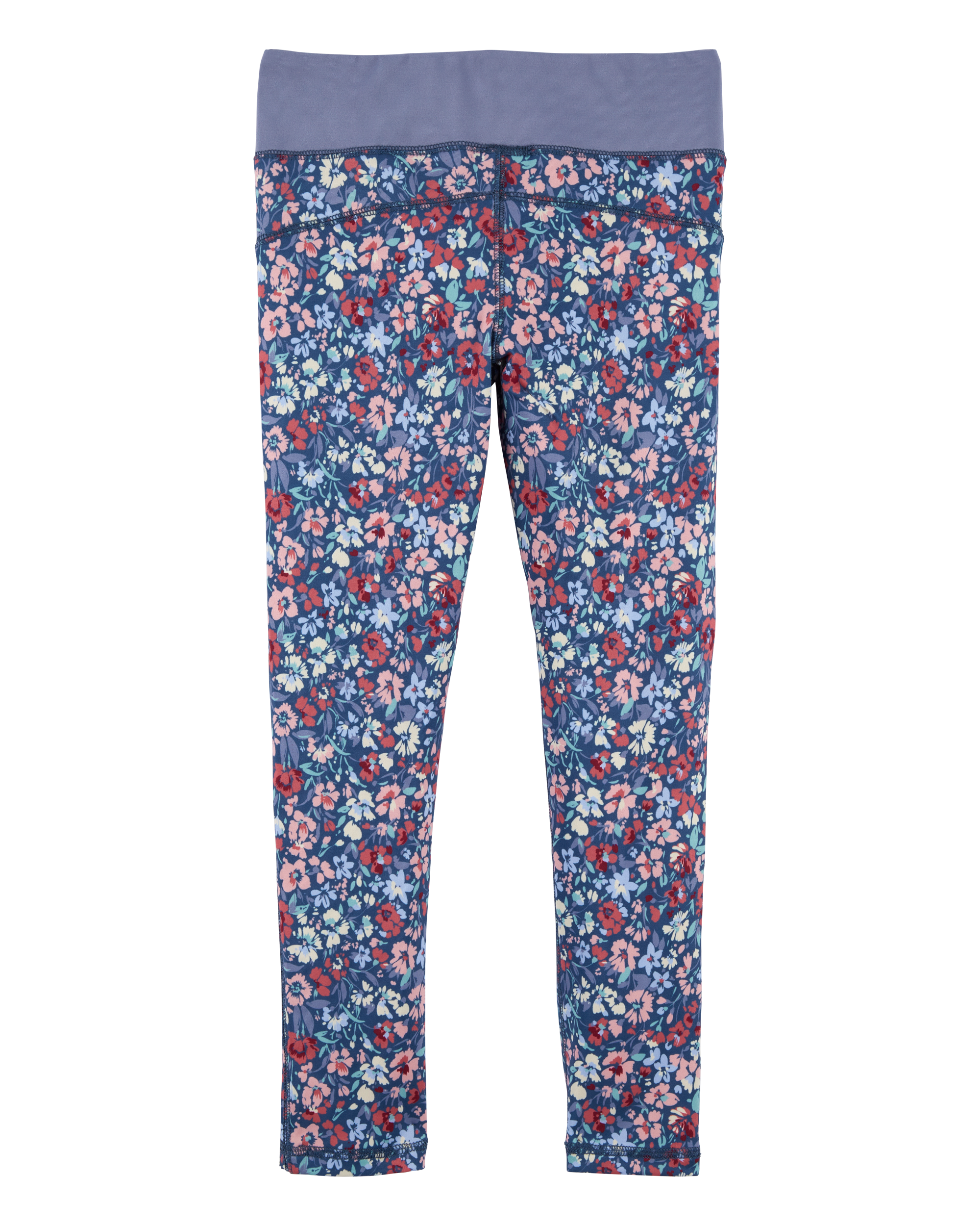 Kid Floral Print Active Leggings in BeCool™ Fabric - Purple, image 2 of 4 slides
