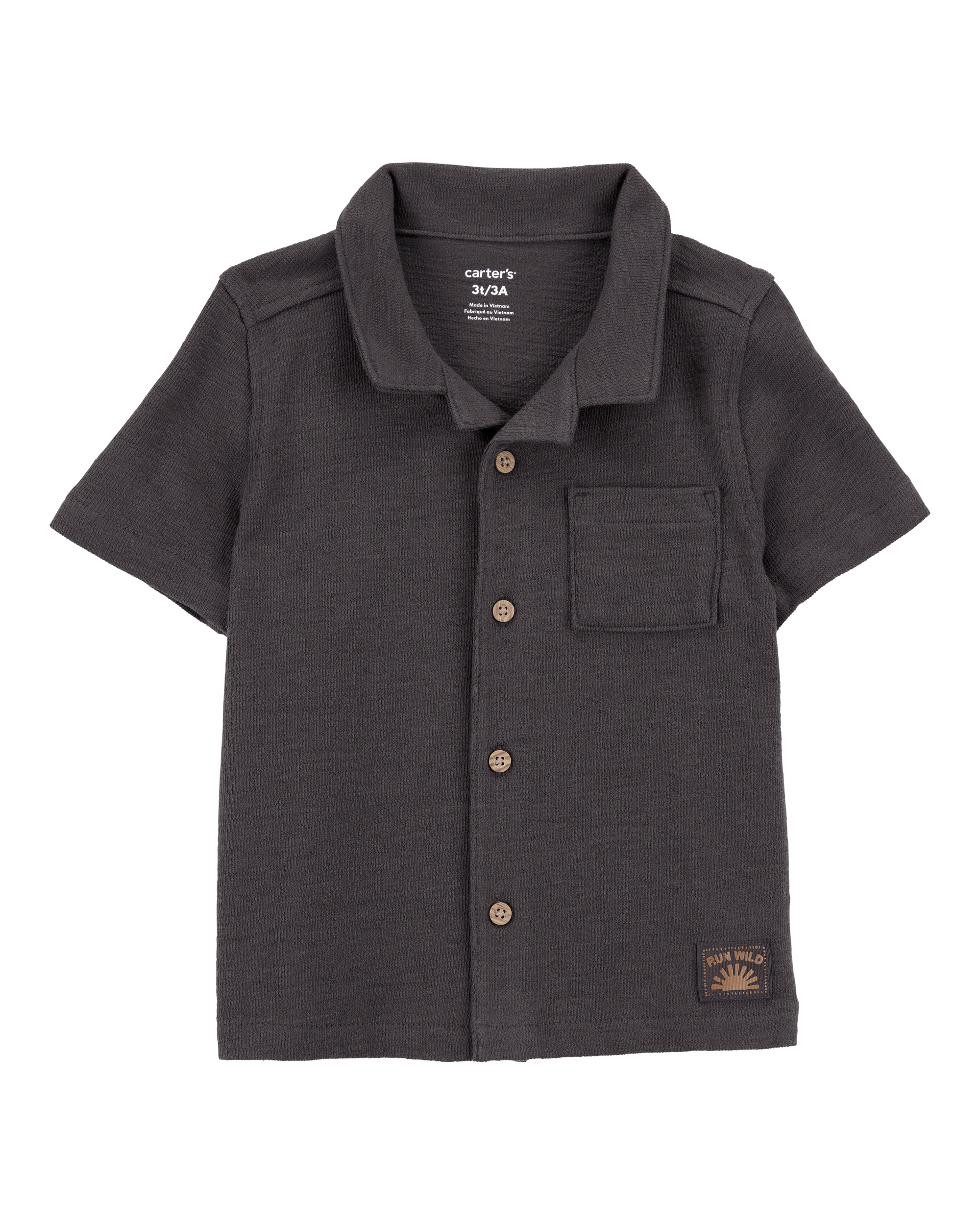 Baby Boy Textured Button-Down Shirt - Black, image 1 of 3 slides