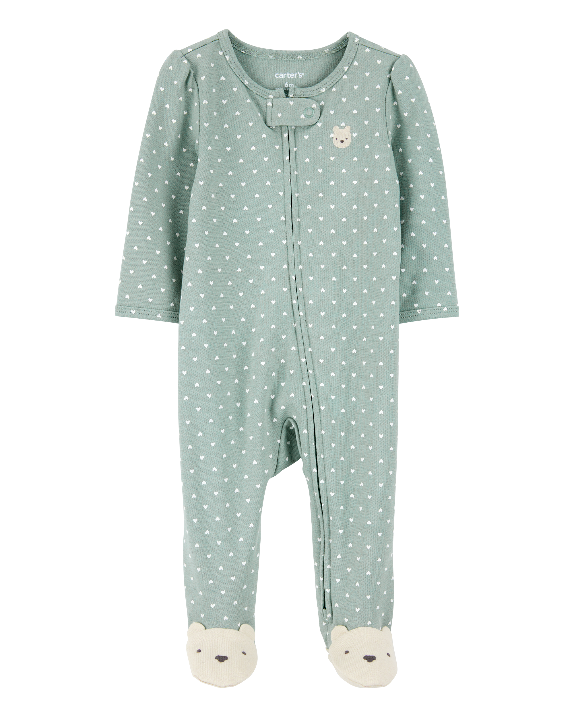 Baby Girl Polka Dot 2-Way Zip Cotton Sleep & Play Pajamas - Green, image 1 of 4 slides