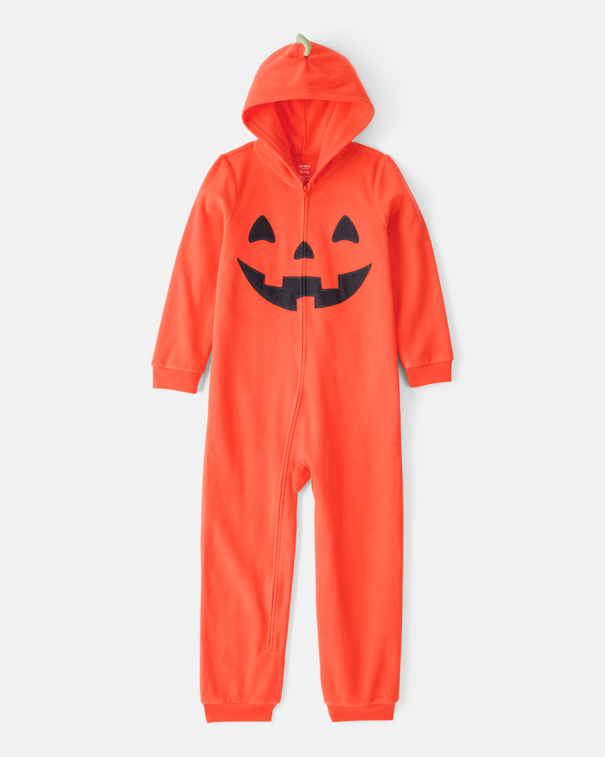 Kid Halloween Jack-O-Lantern Hooded Zip-Up Jumpsuit - Orange, image 1 of 3 slides