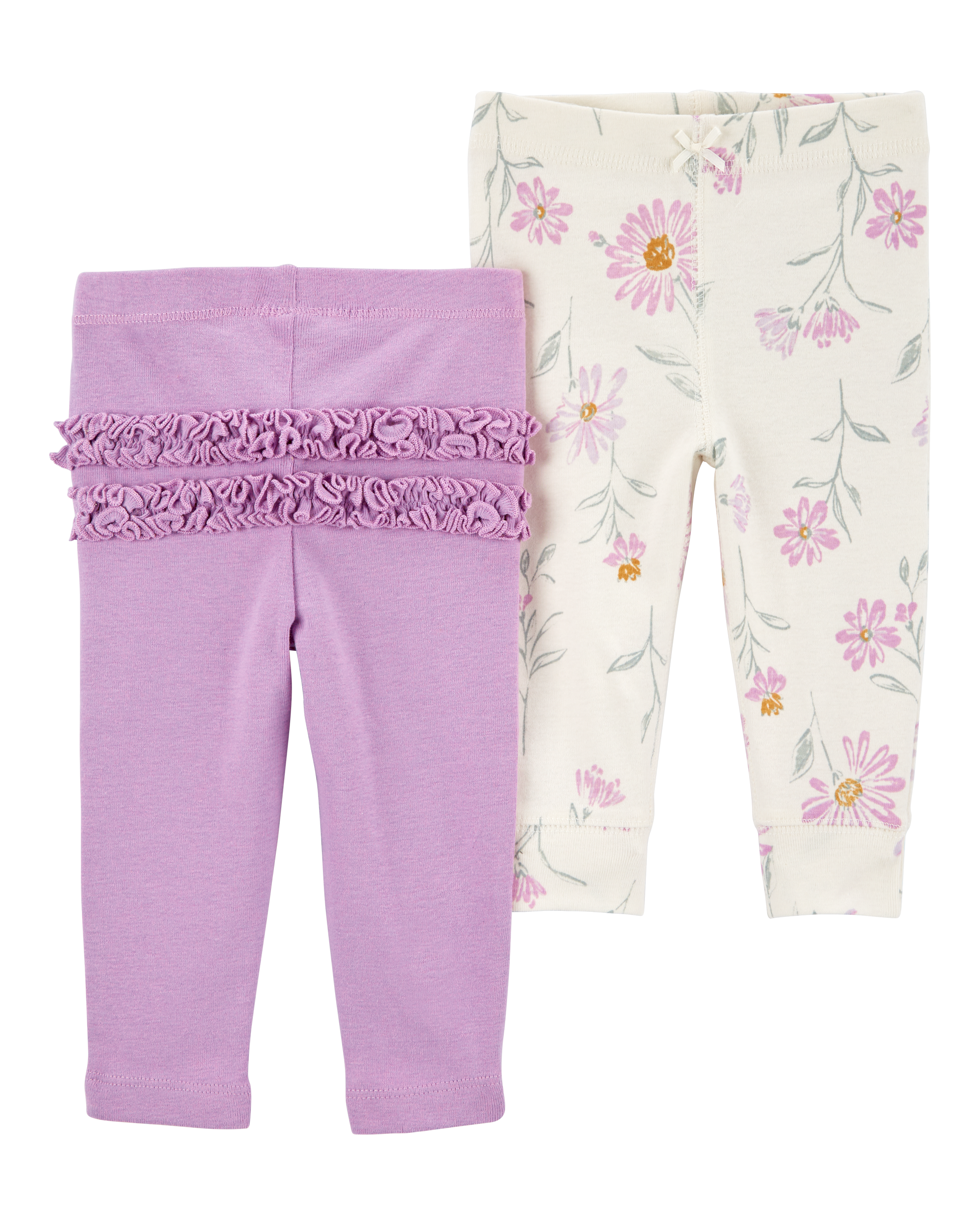 Baby 2-Pack Floral Pull-On Pants - Purple/Floral, image 1 of 5 slides