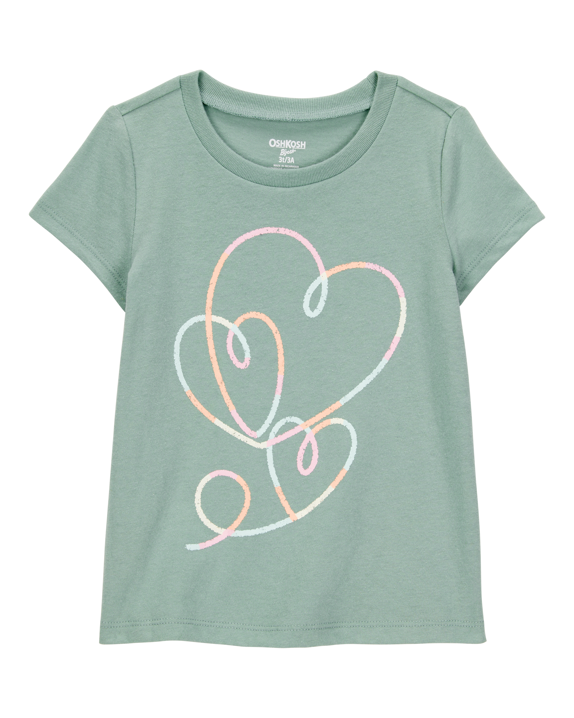 Toddler Heart-Print Short-Sleeve Graphic Tee - Green, image 1 of 3 slides