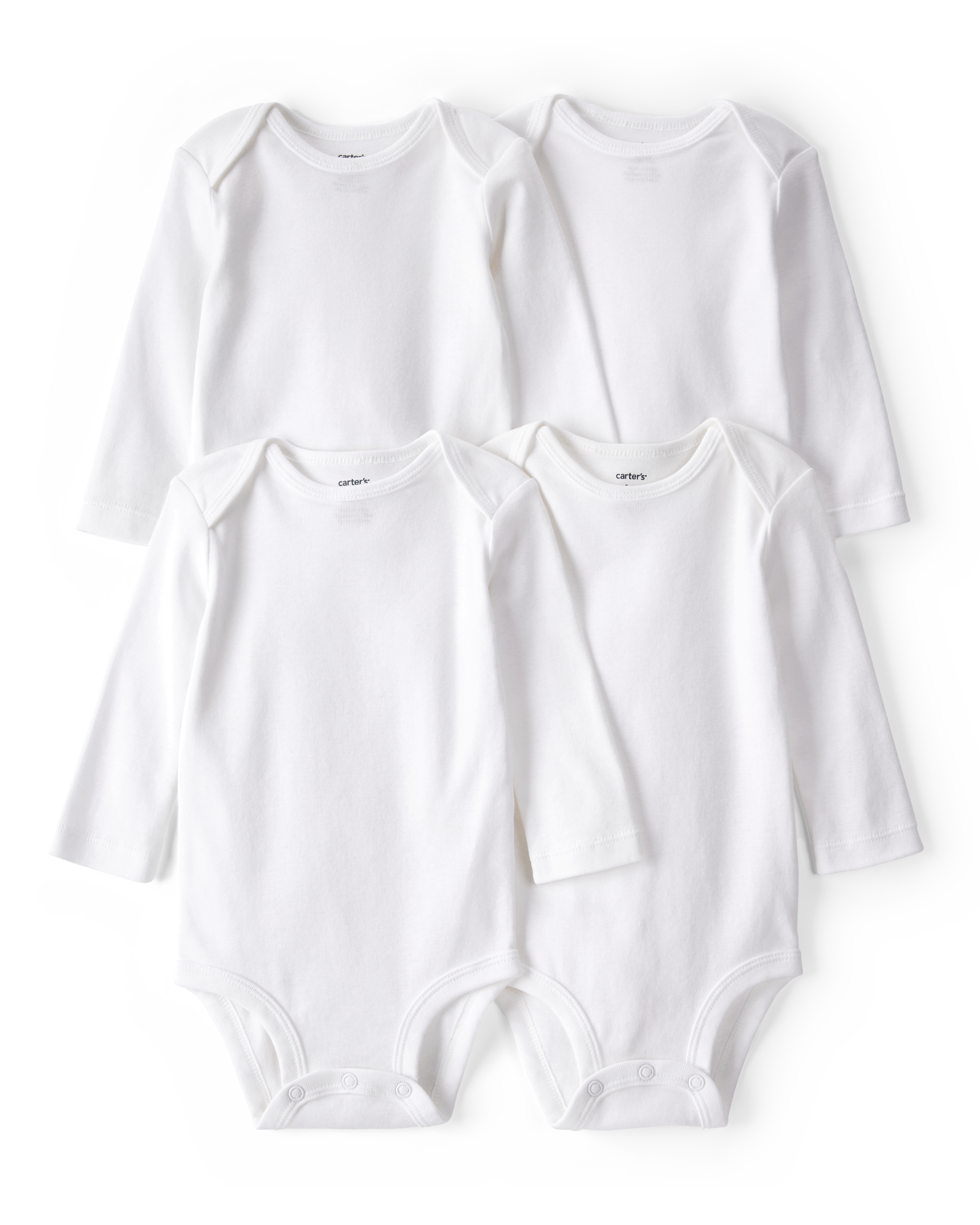 Baby 4-Pack Long-Sleeve Bodysuits - White, image 1 of 6 slides