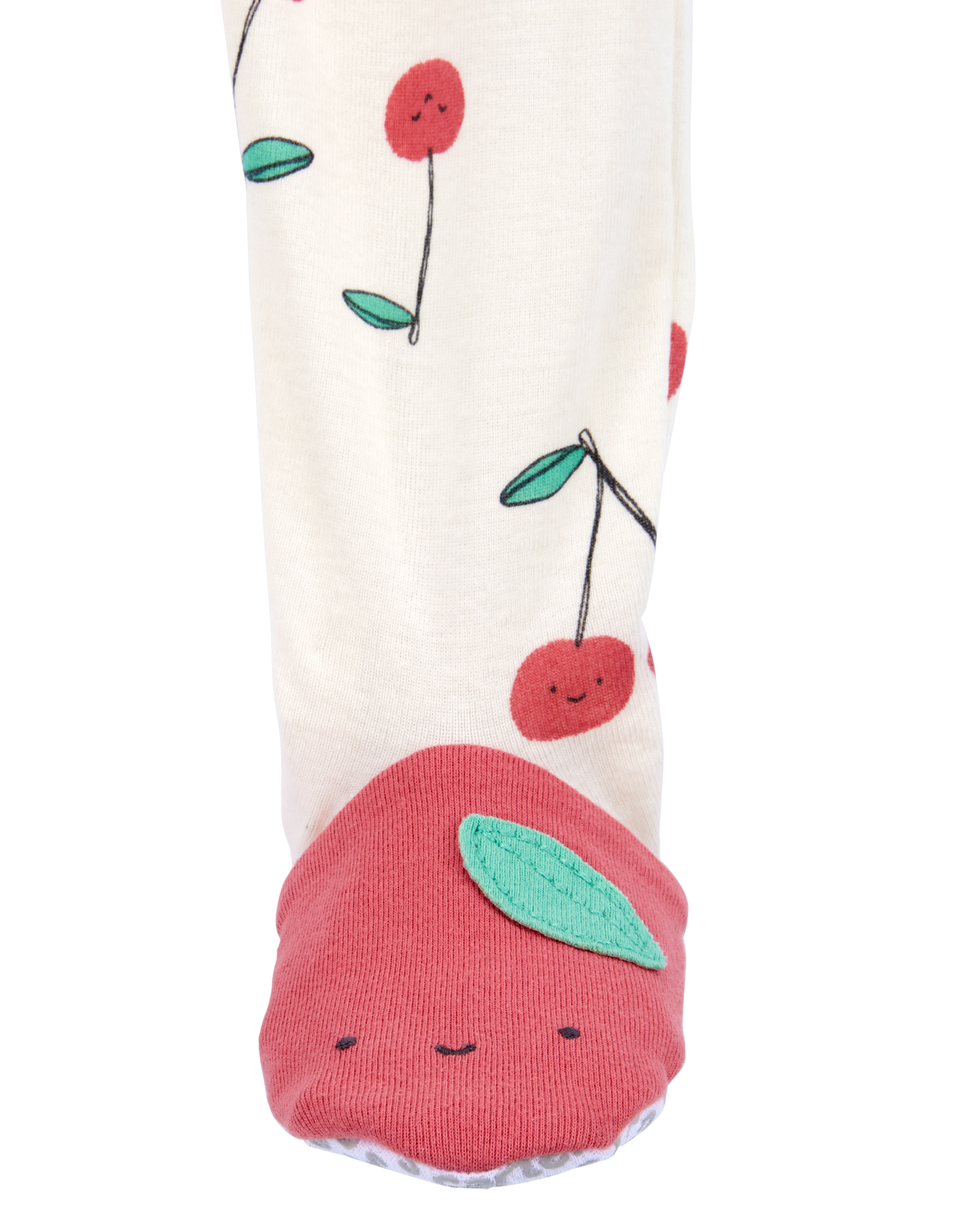 Baby Girl Cherry Print Snug Fit Cotton Footie 1-Piece Pajamas - White, image 2 of 5 slides
