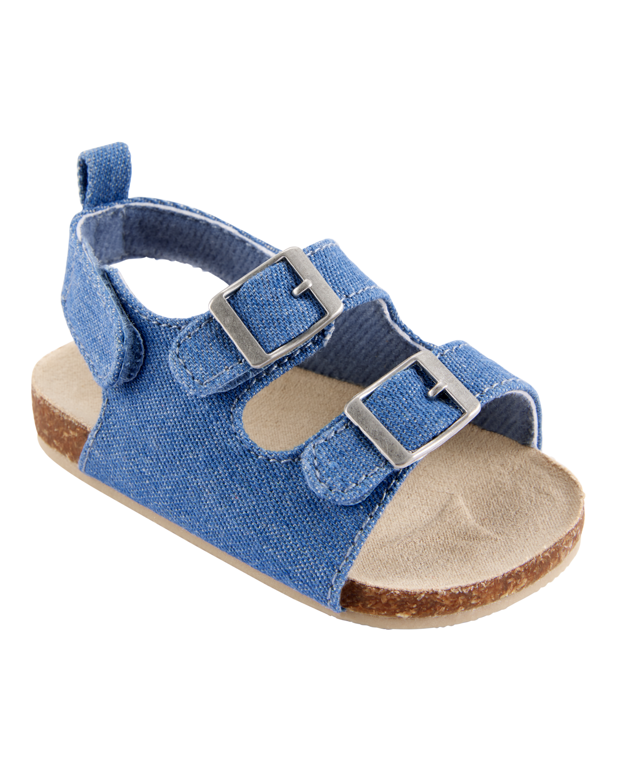 Baby Chambray Buckle Faux Cork Sandals, image 1 of 7 slides