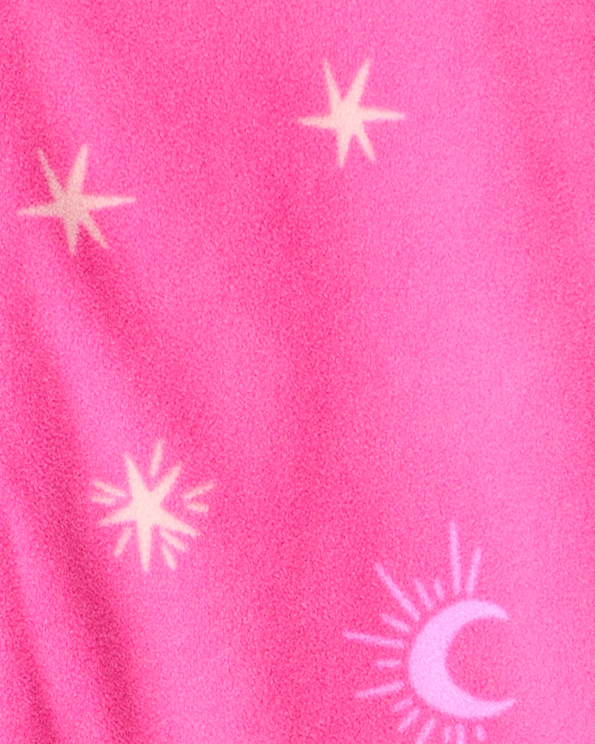 Kid 1-Piece Moon & Stars Fleece Footie Pajamas - Pink, image 2 of 3 slides