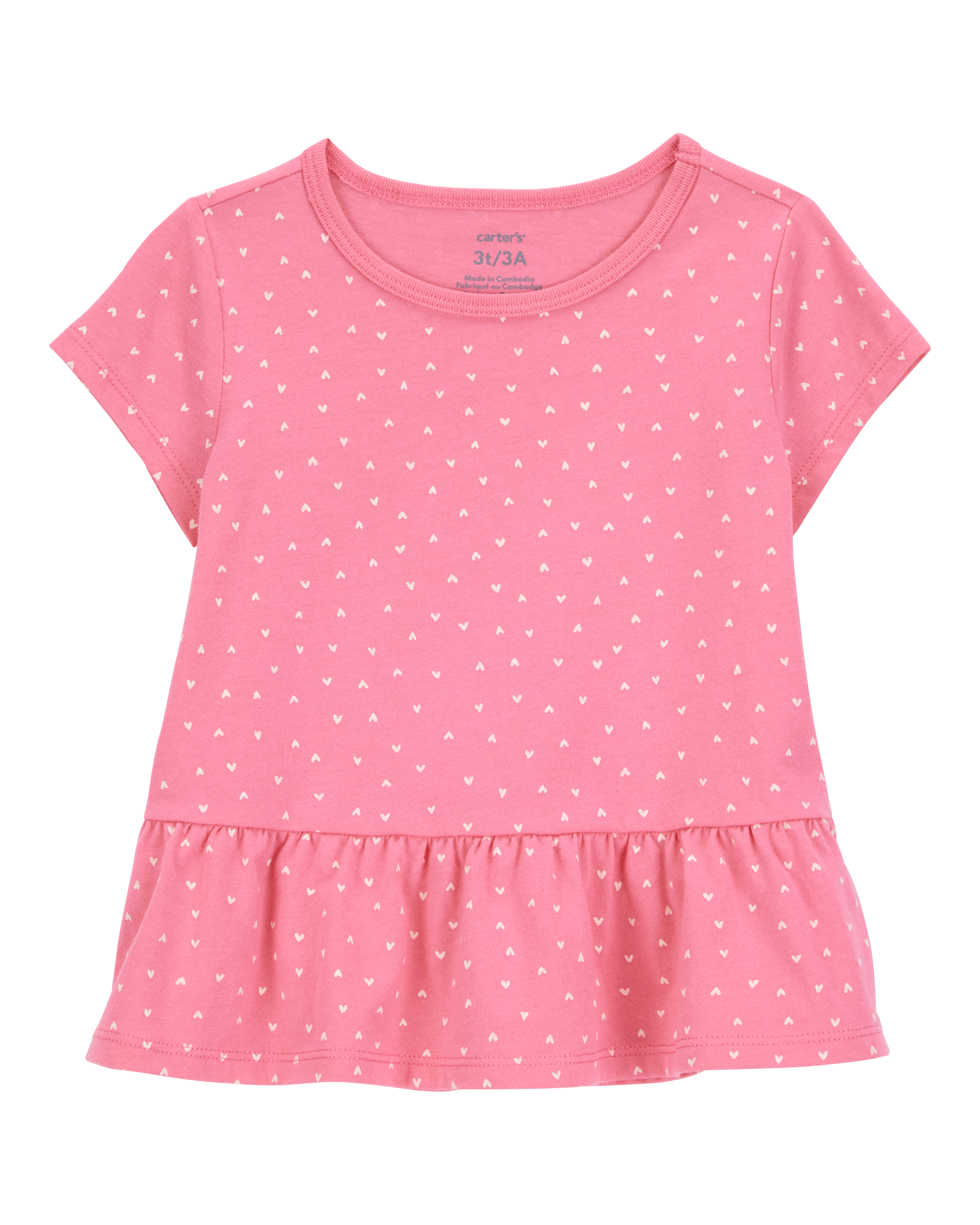 Hearts Peplum Short-Sleeve Tee - Pink, image 1 of 3 slides