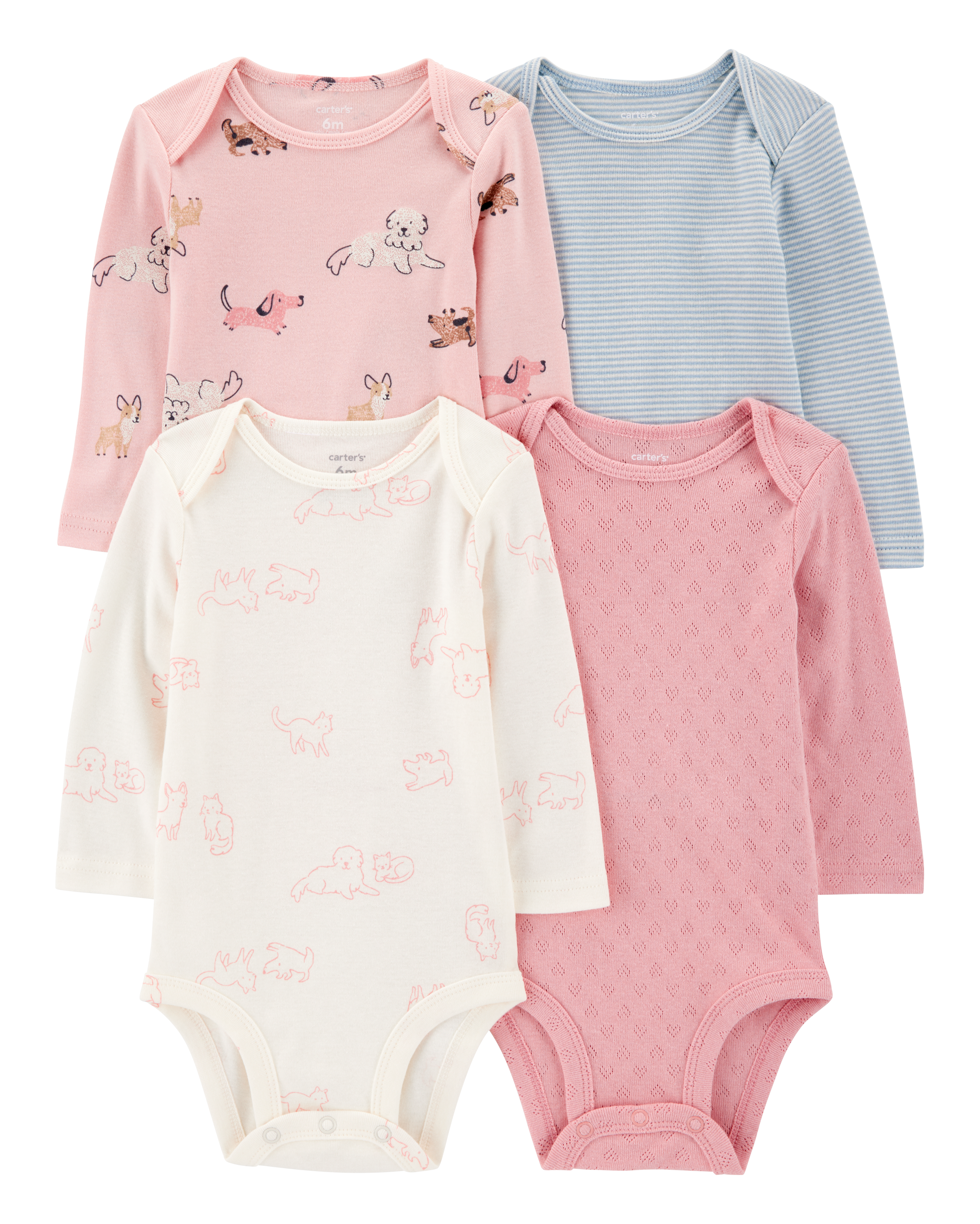 Baby Girl 4-Pack Puppy Long Sleeve Bodysuits, image 1 of 6 slides