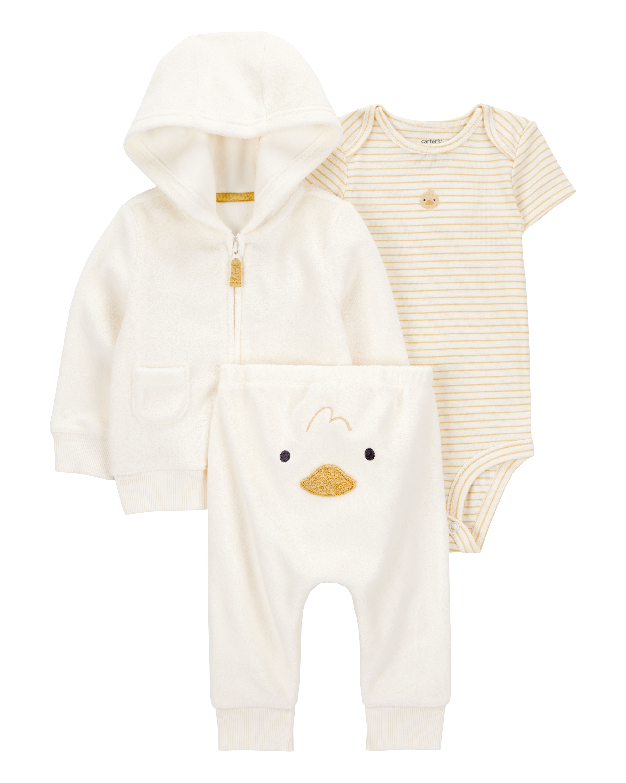 Baby 3-Piece Duck Little Cardigan Set - Ivory, image 1 of 6 slides
