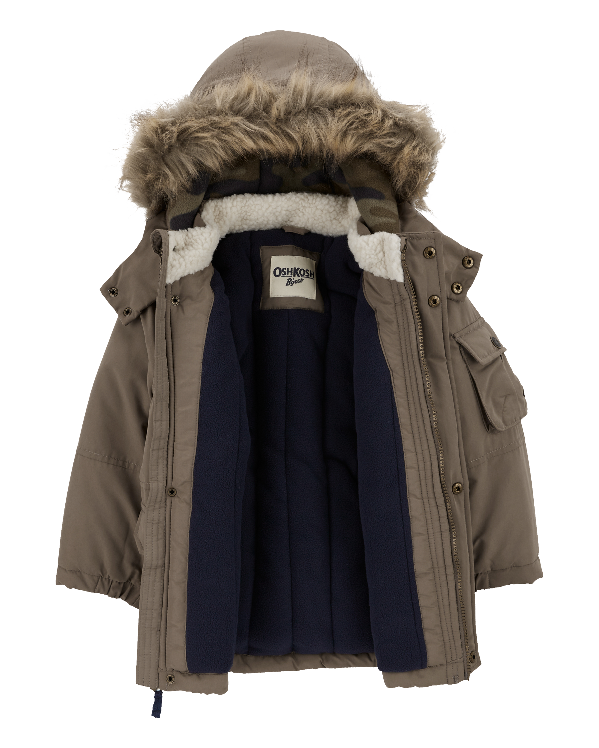 Tan Baby Fleece Lined Midweight Jacket with Faux Fur carters