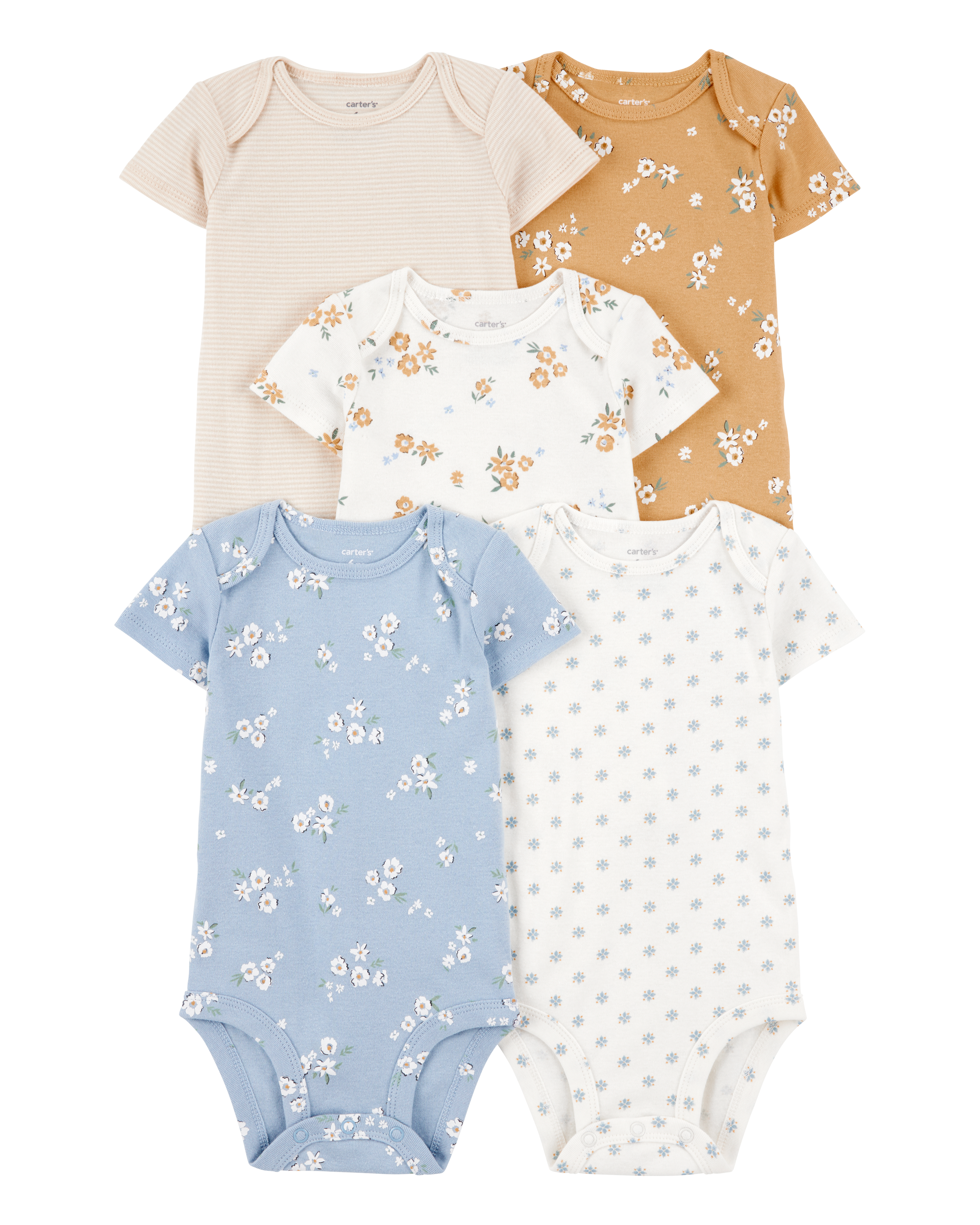Baby 5-Pack Floral Short-Sleeve Cotton Bodysuits, image 1 of 7 slides
