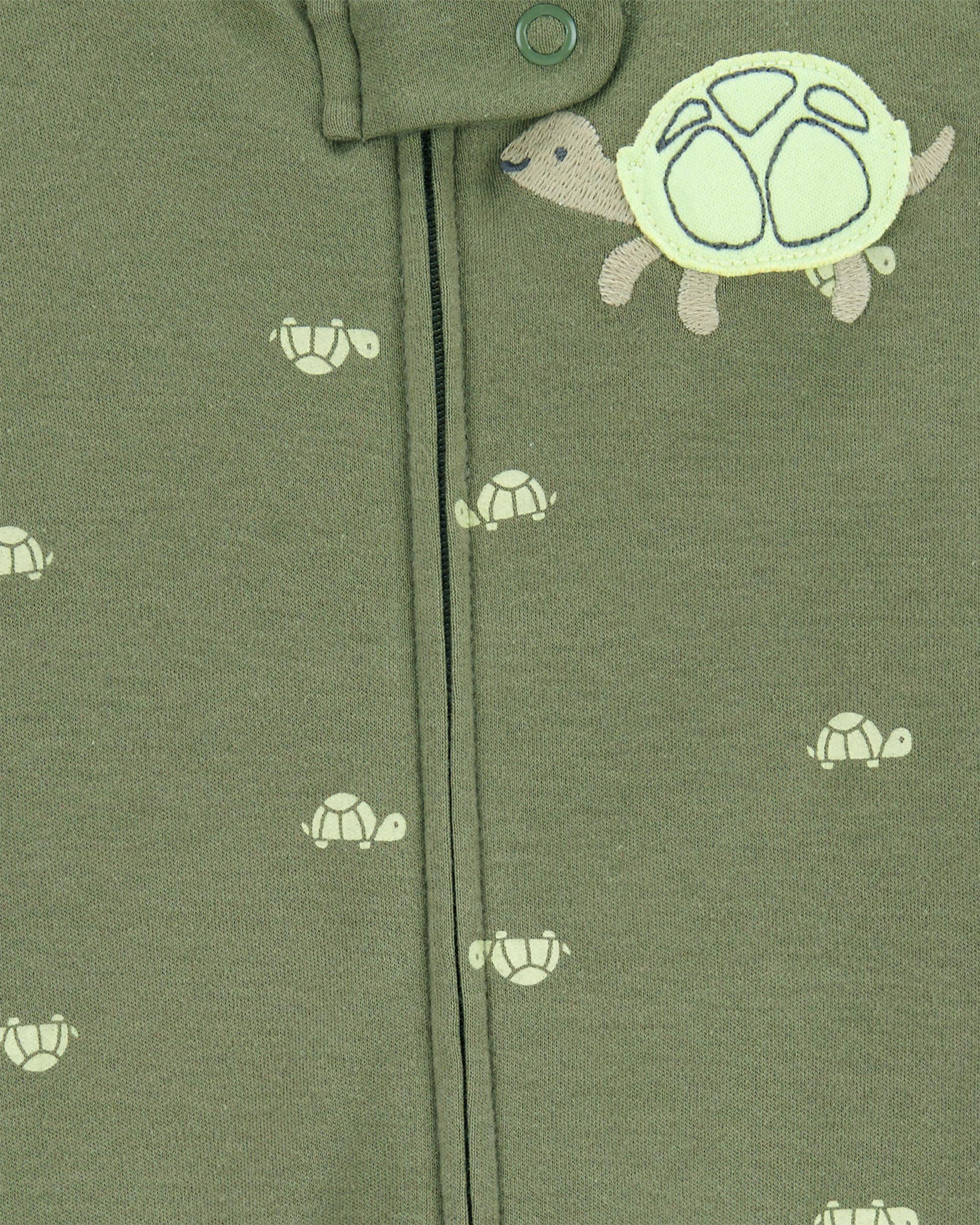 Baby Boy Turtle Print 2-Way Zip Cotton Sleep & Play Pajamas - Green, image 2 of 3 slides