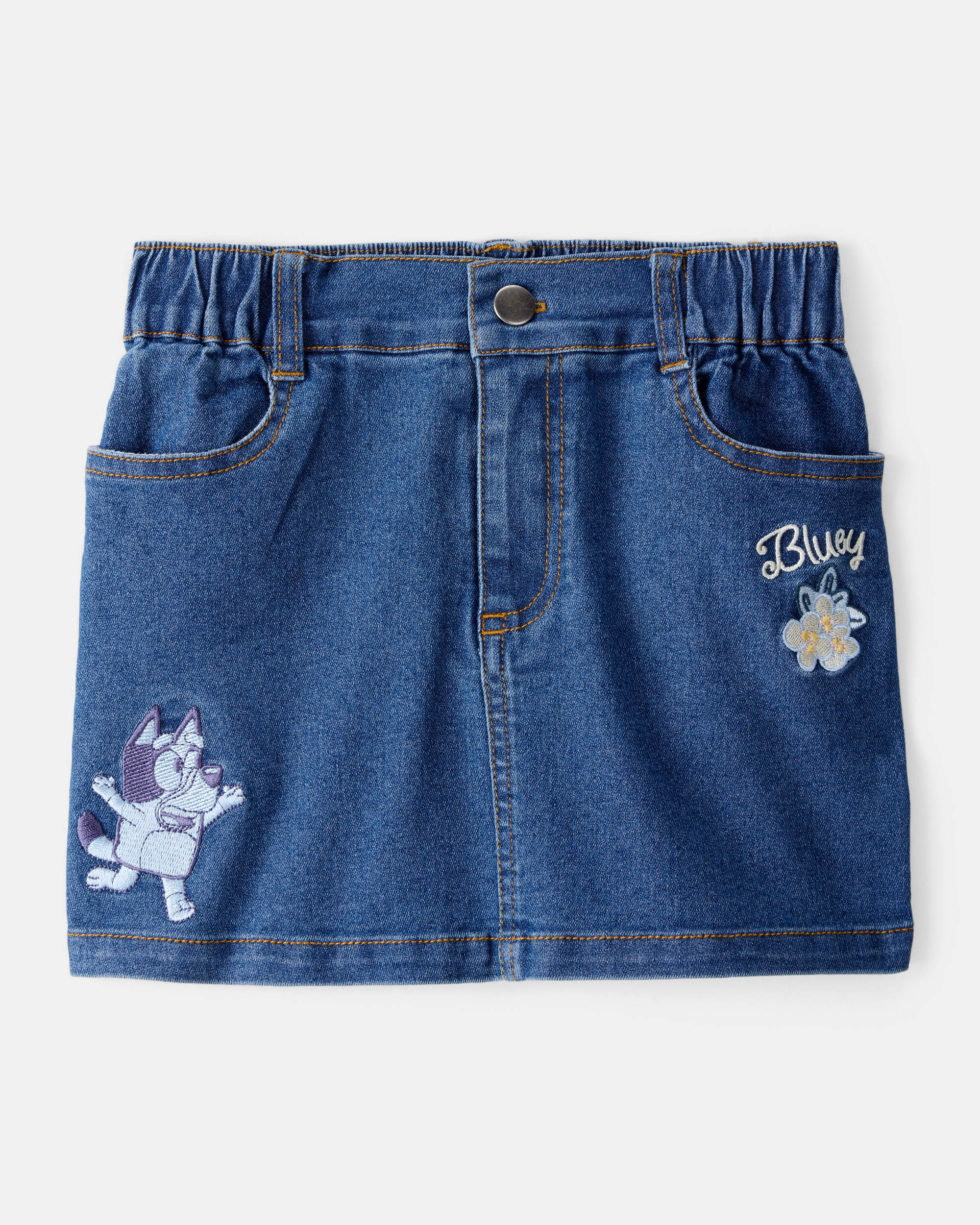 Toddler Girl Bluey Embroidered Denim Skirt - Blue, image 1 of 4 slides