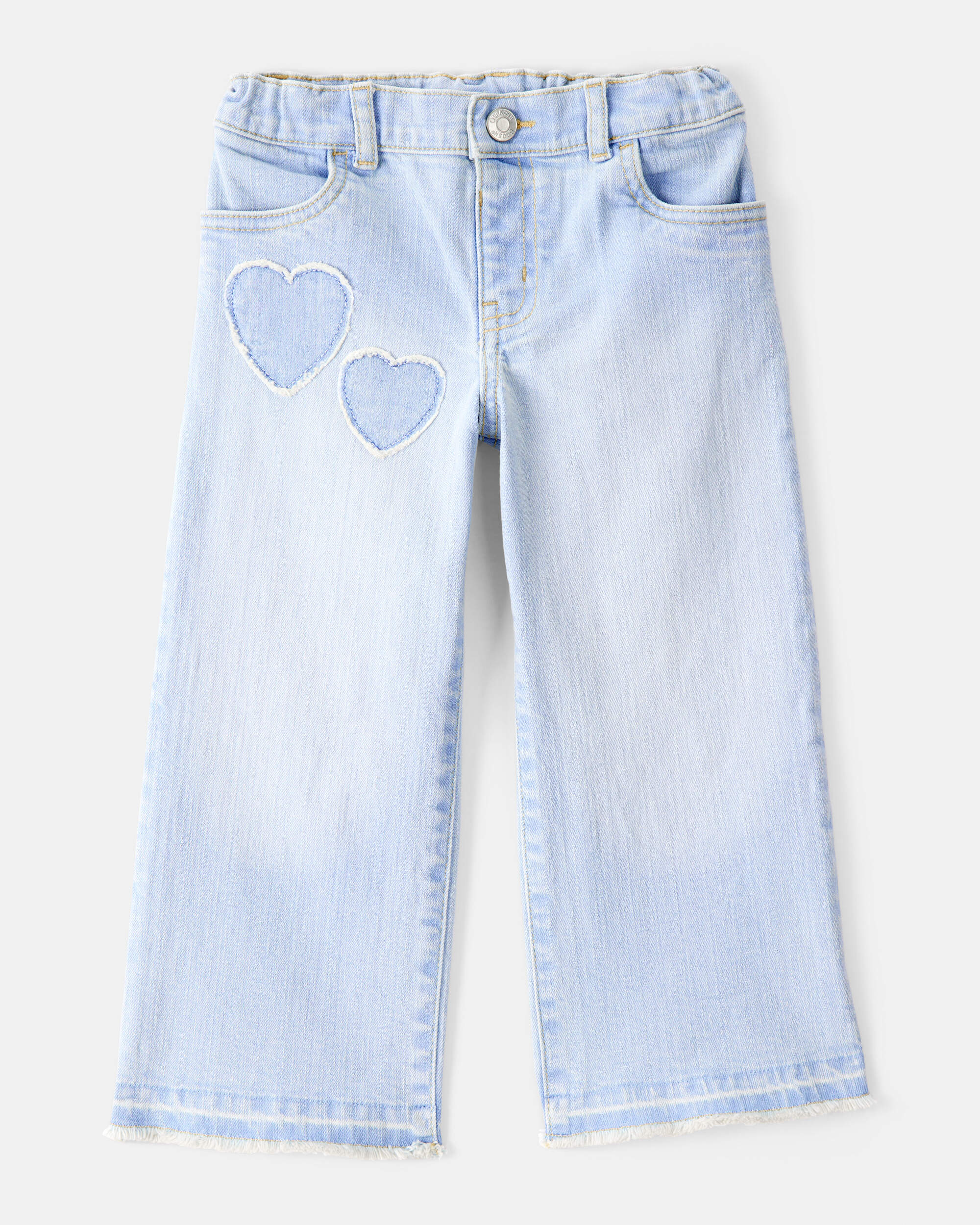Toddler  Heart Embroidered Iconic Denim Wide Leg Jeans - Cowboy Wash, image 1 of 6 slides