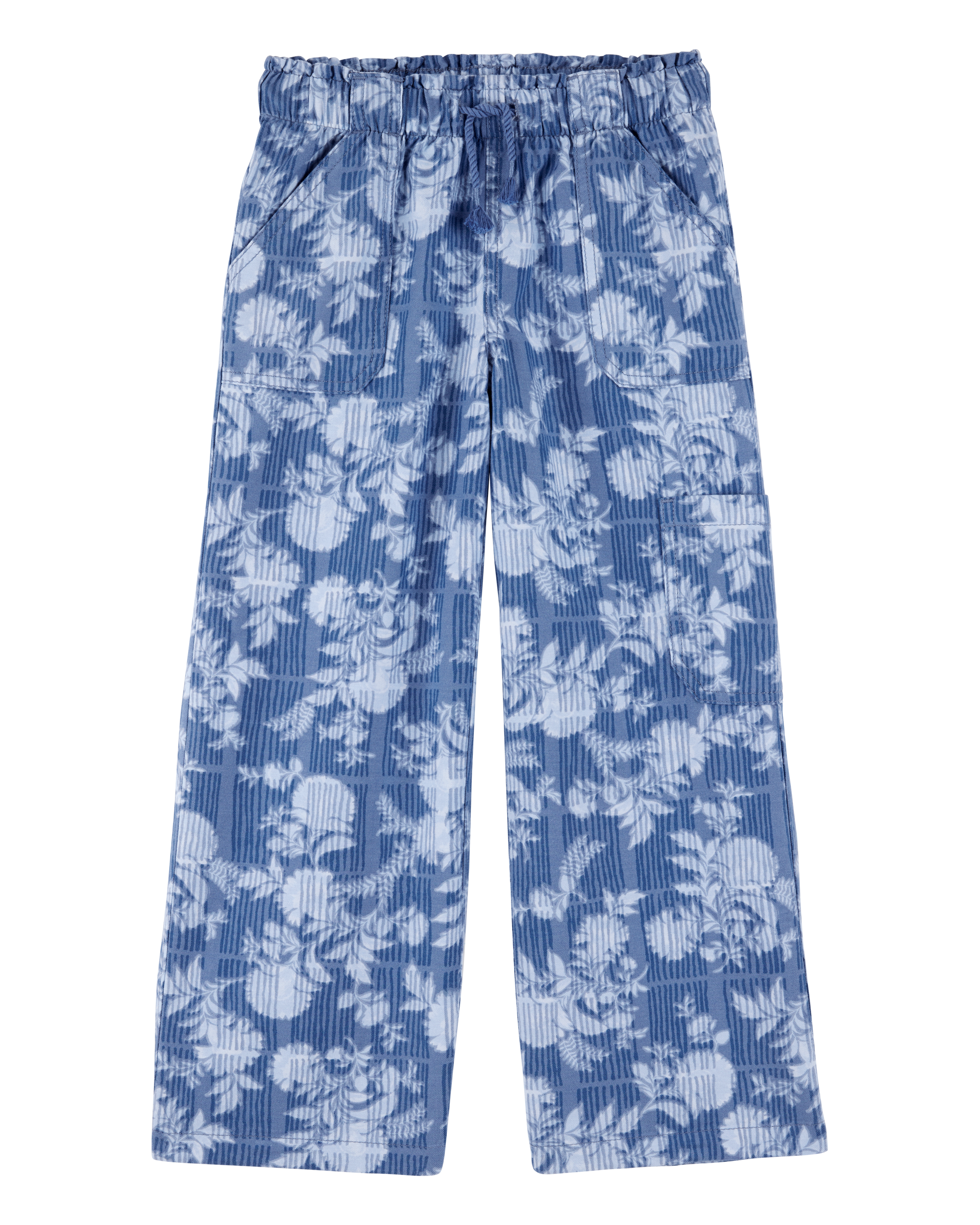 Kid Floral Print Drawstring  Pants - Blue, image 1 of 5 slides