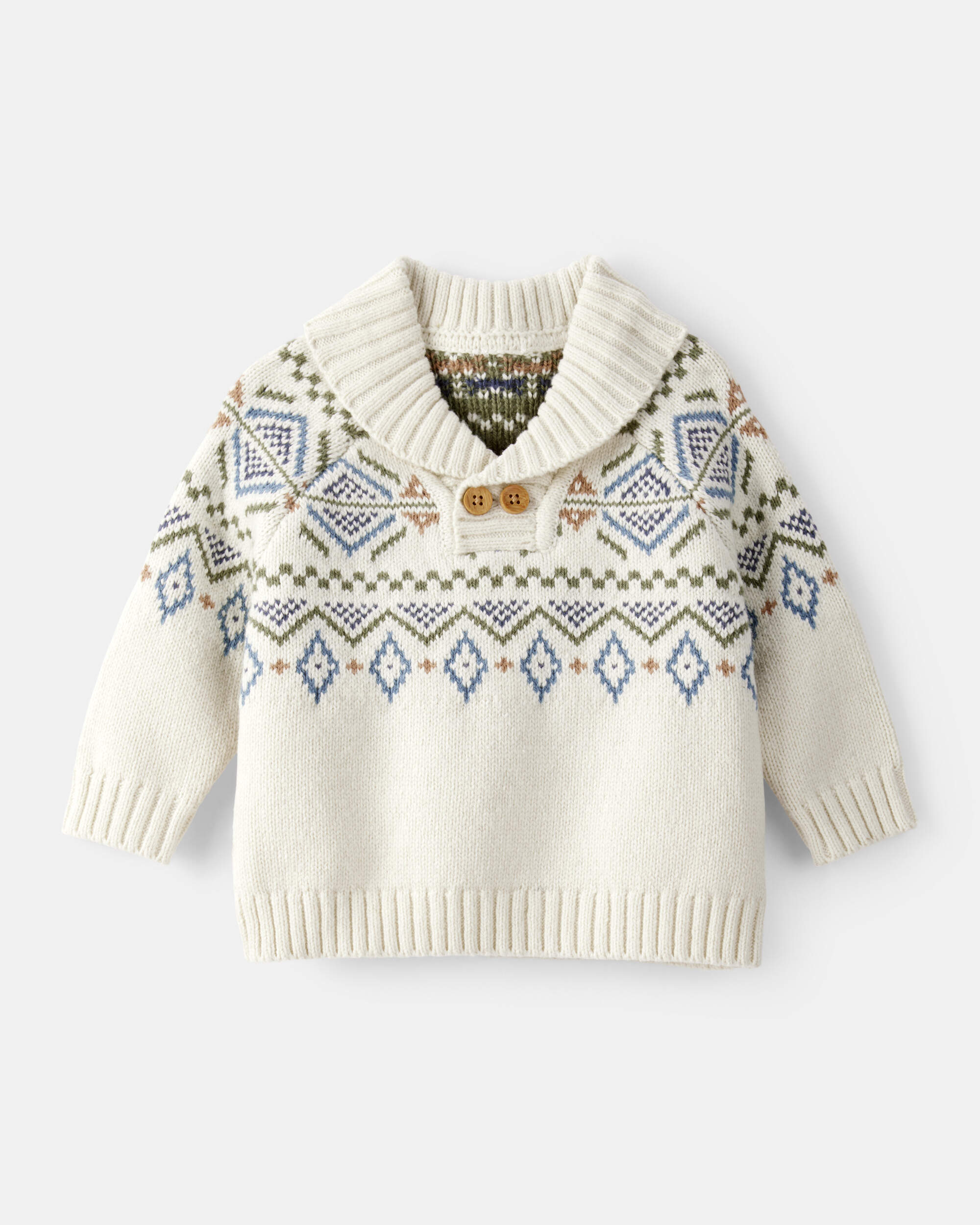 Baby Boy Fair Isle Sweater - Cream, image 1 of 3 slides