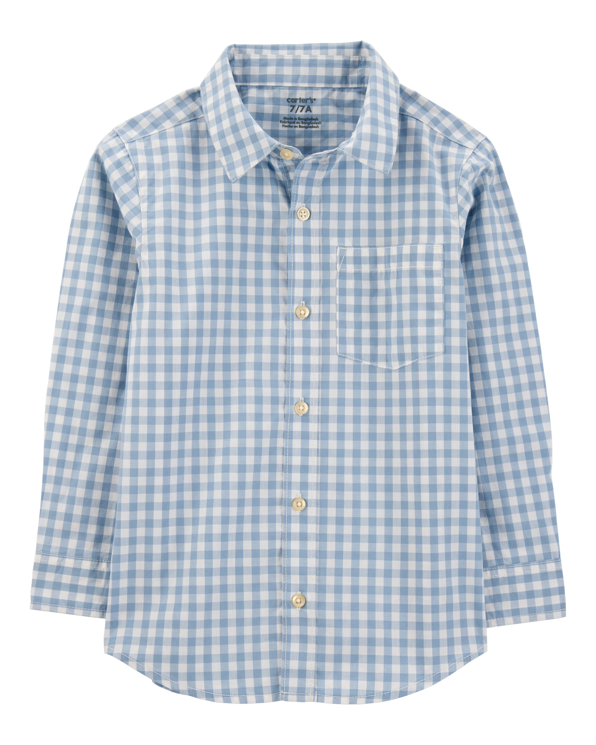 Kid Plaid Woven Long-Sleeve Button-Down Shirt - Blue, image 1 of 3 slides