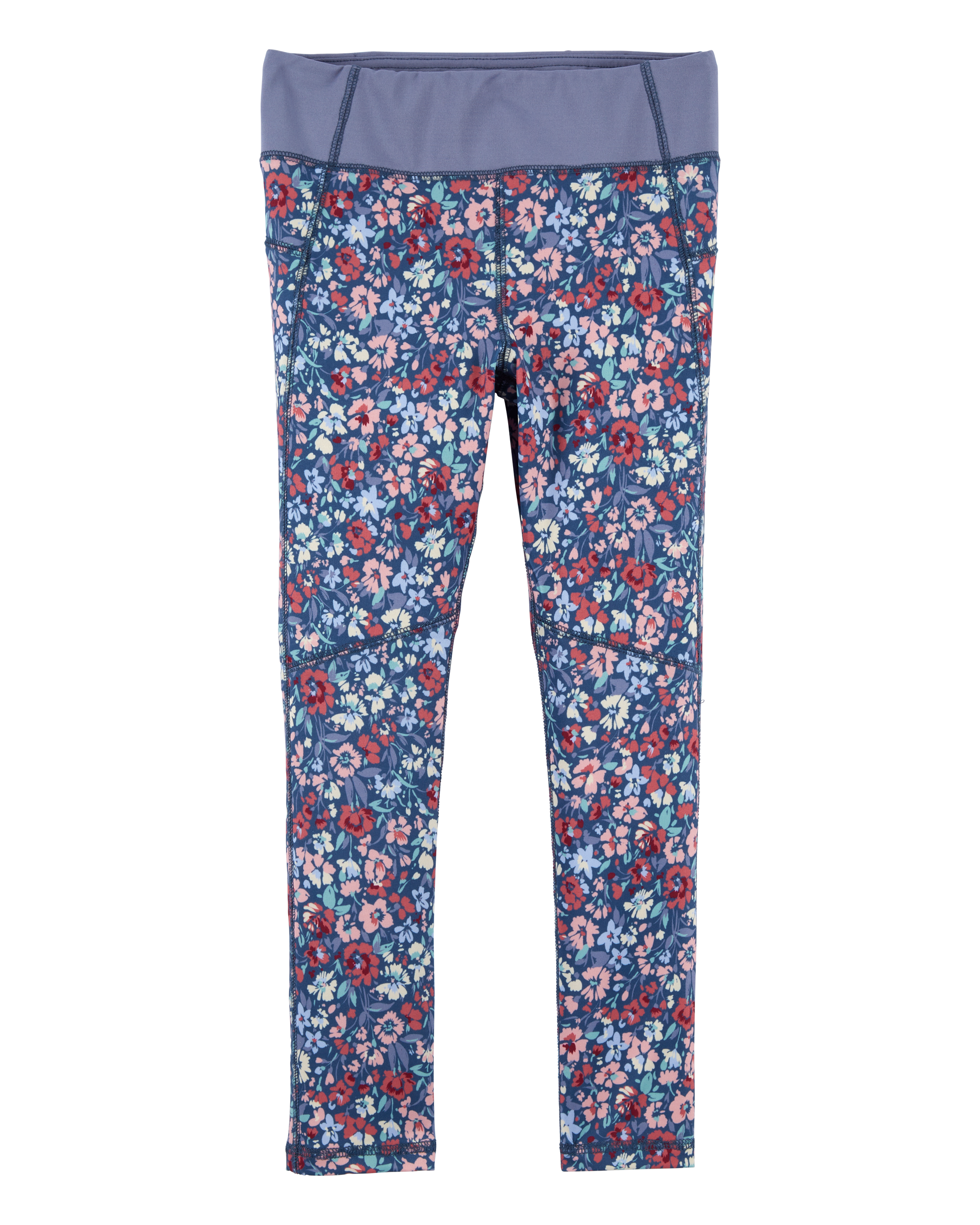 Kid Floral Print Active Leggings in BeCool™ Fabric - Purple, image 1 of 4 slides