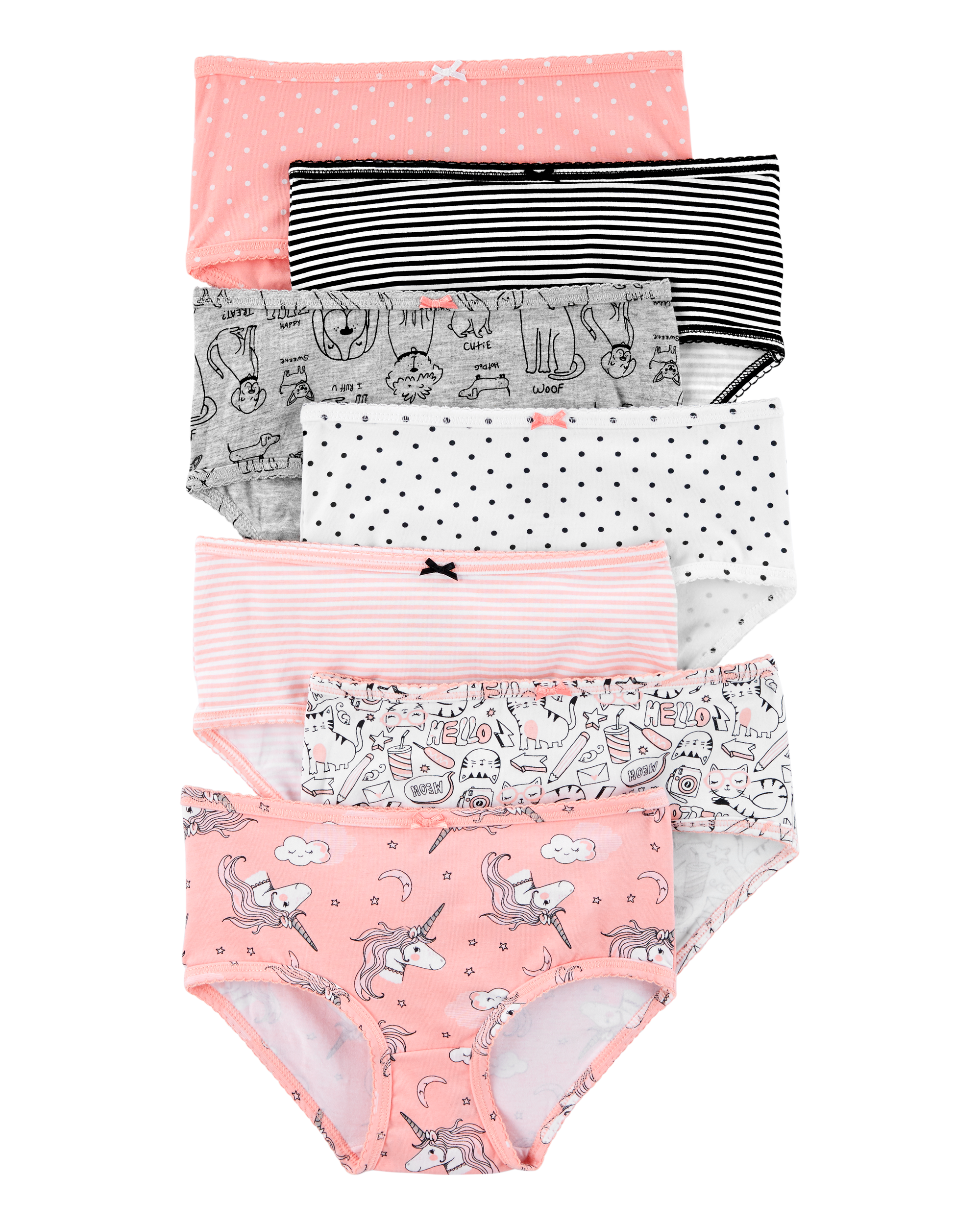 Kid 7-Pack Unicorn Print Brief Stretch Cotton Underwear, image 1 of 3 slides