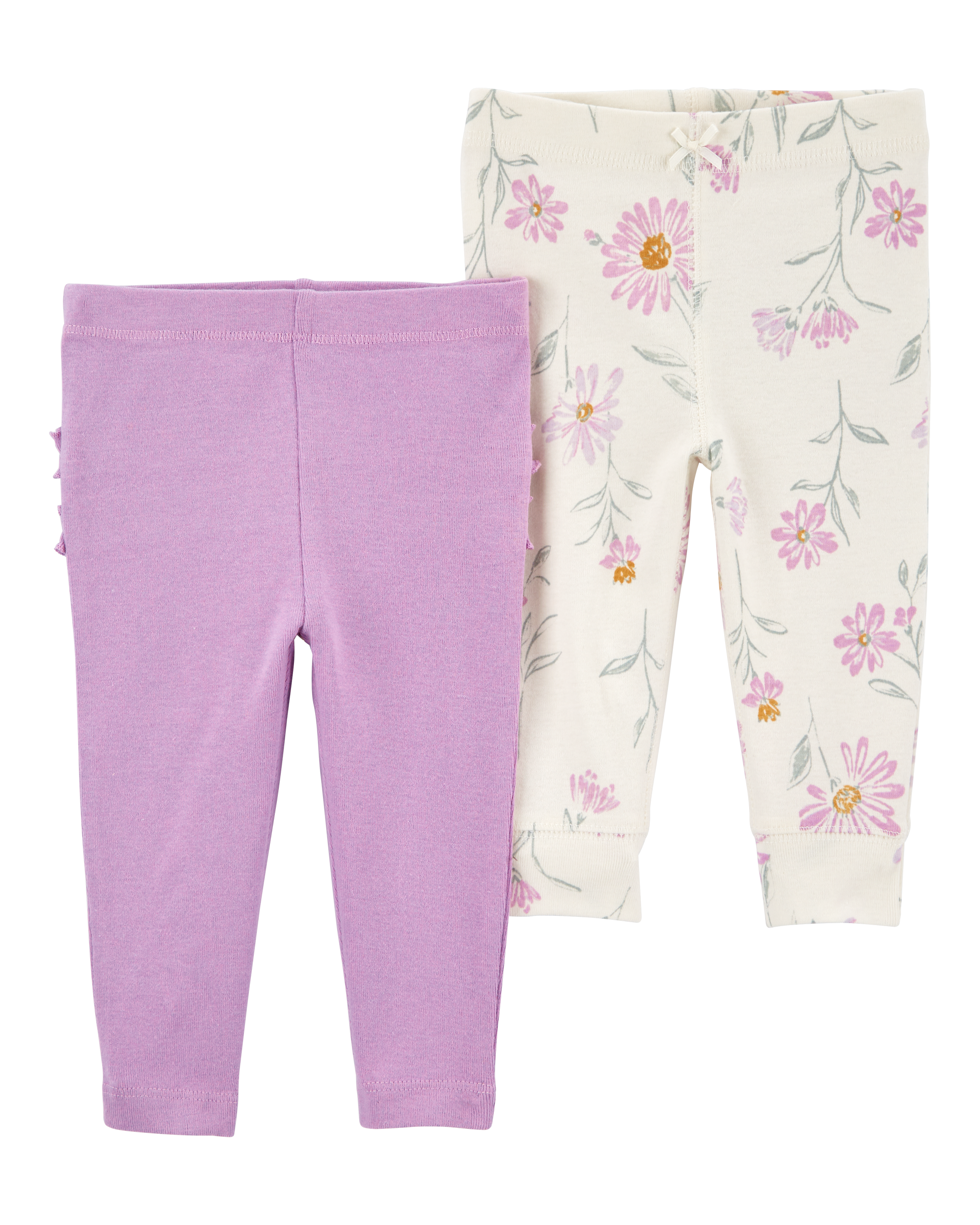 Baby 2-Pack Floral Pull-On Pants - Purple/Floral, image 2 of 5 slides