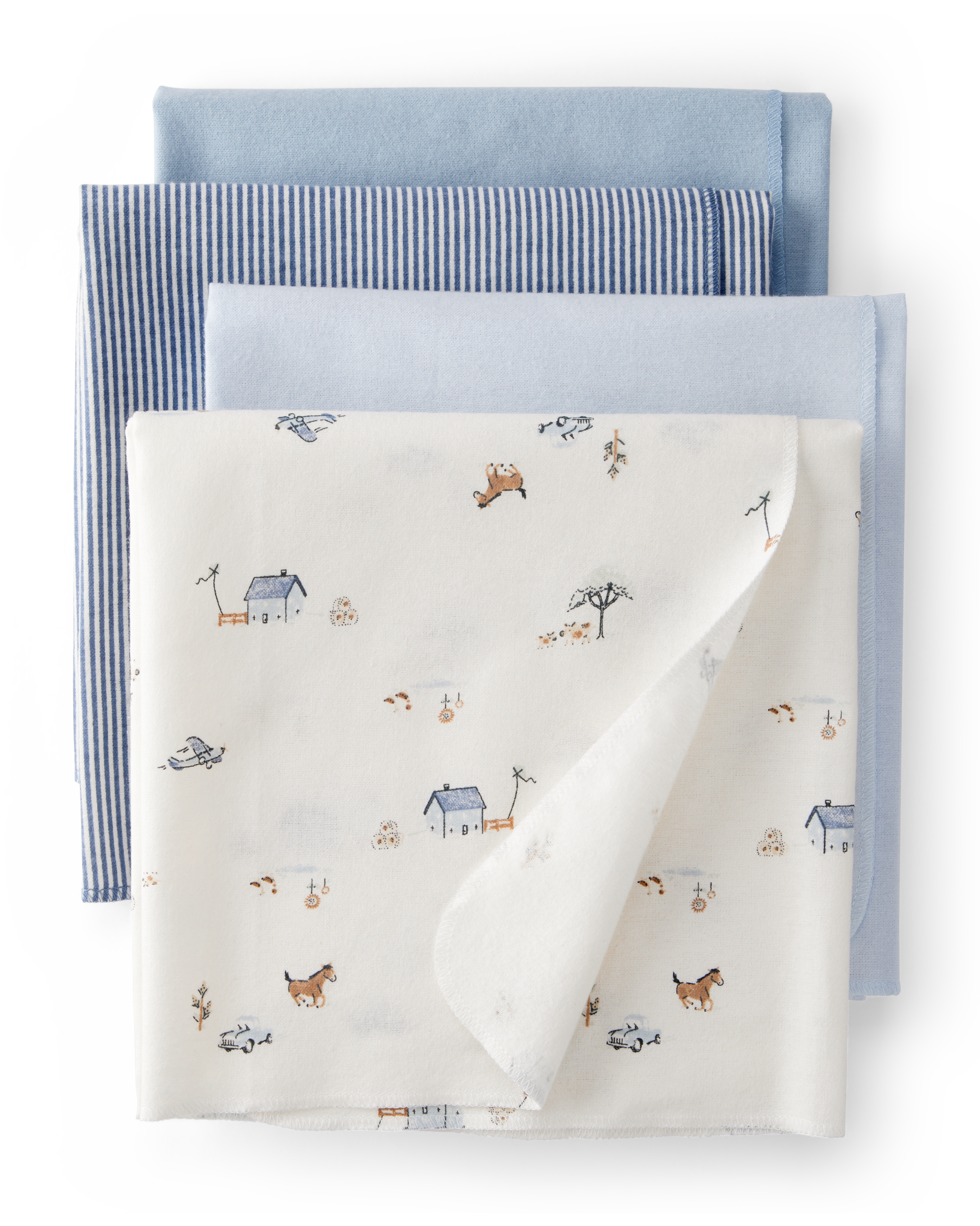 Baby 4-Pack Receiving Blankets - Blue, image 1 of 5 slides