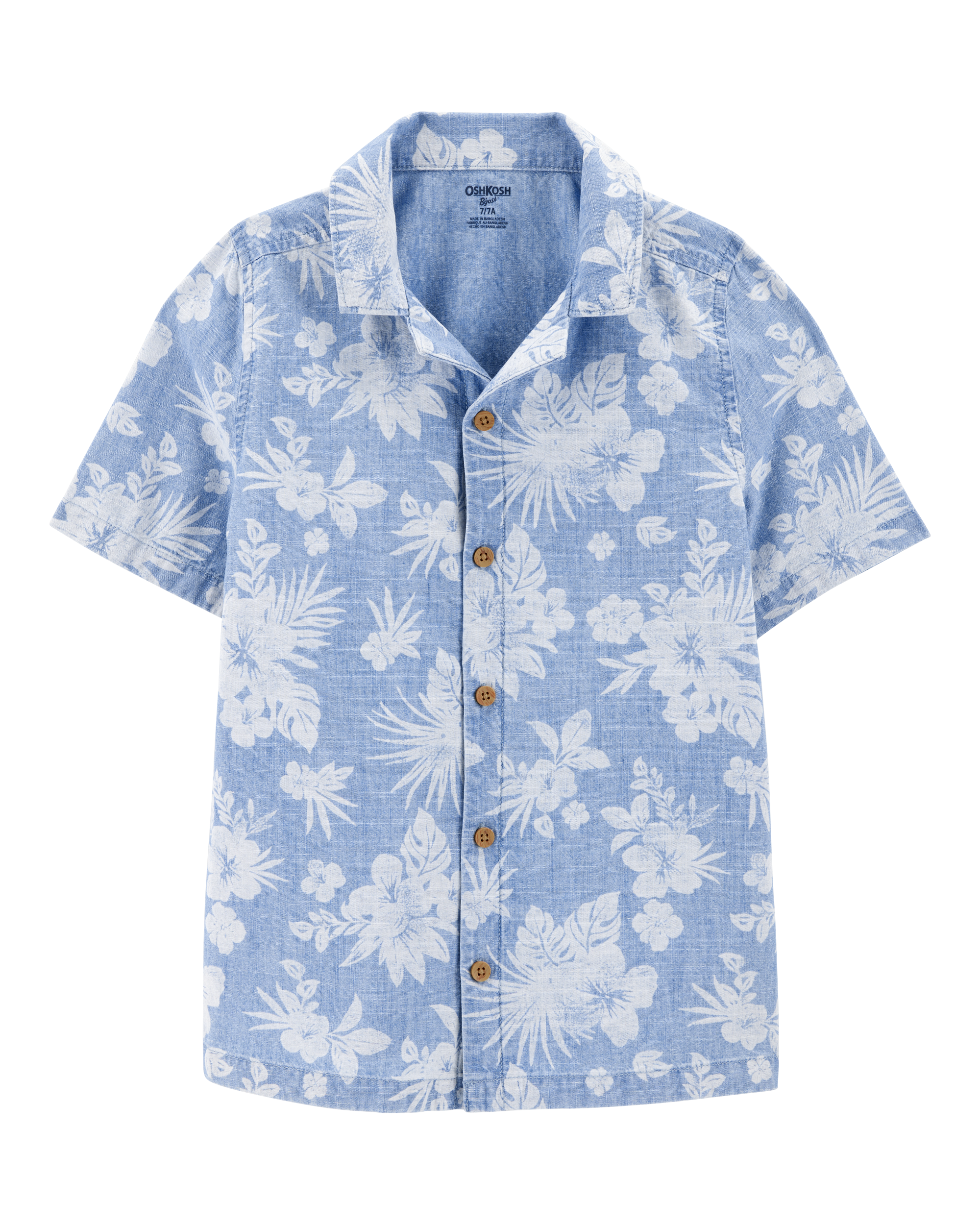 Kid Tropical Print Button-Front Shirt - Blue, image 1 of 3 slides