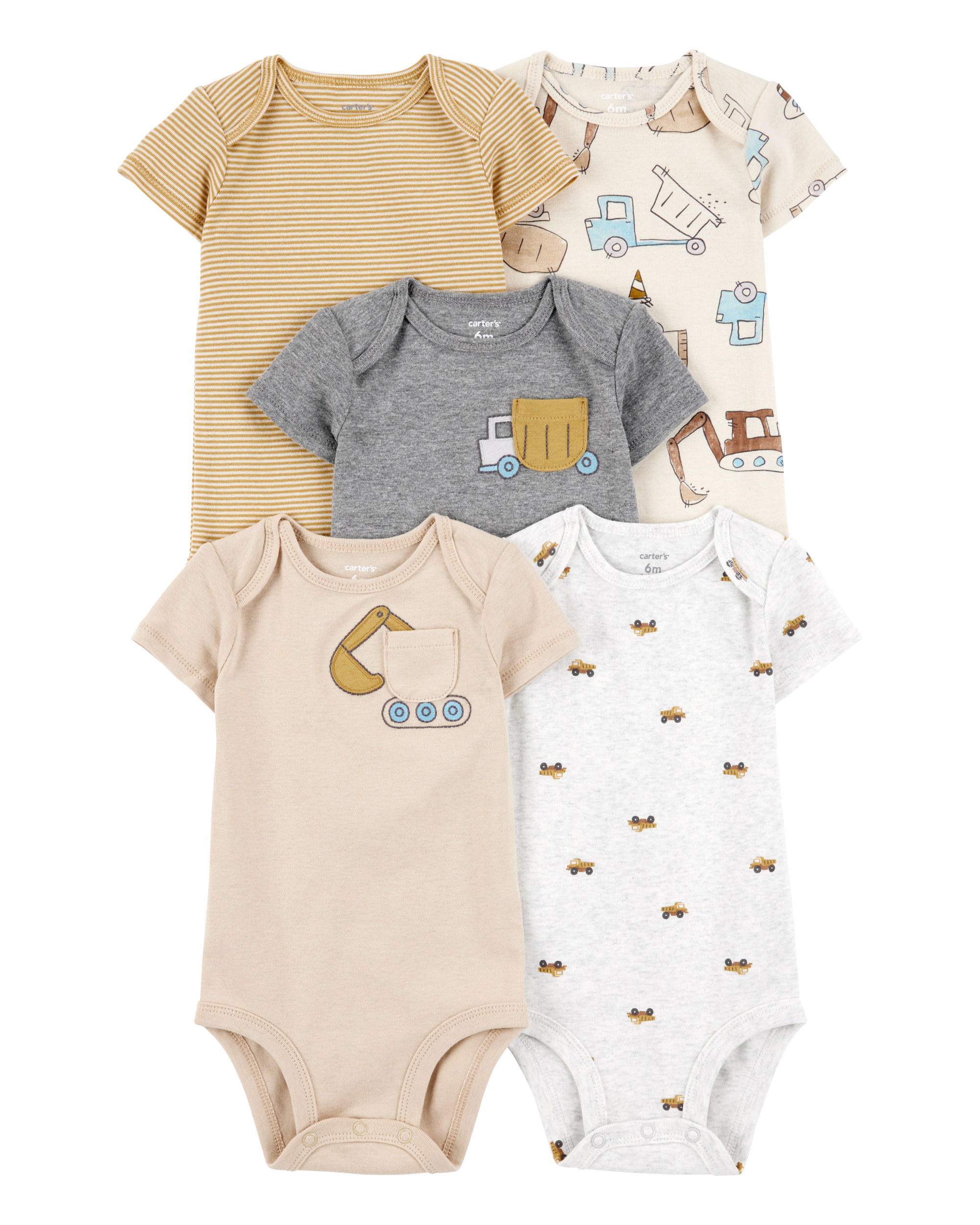 Baby Boy 5-Pack Construction Short-Sleeve Cotton Bodysuits, image 1 of 9 slides