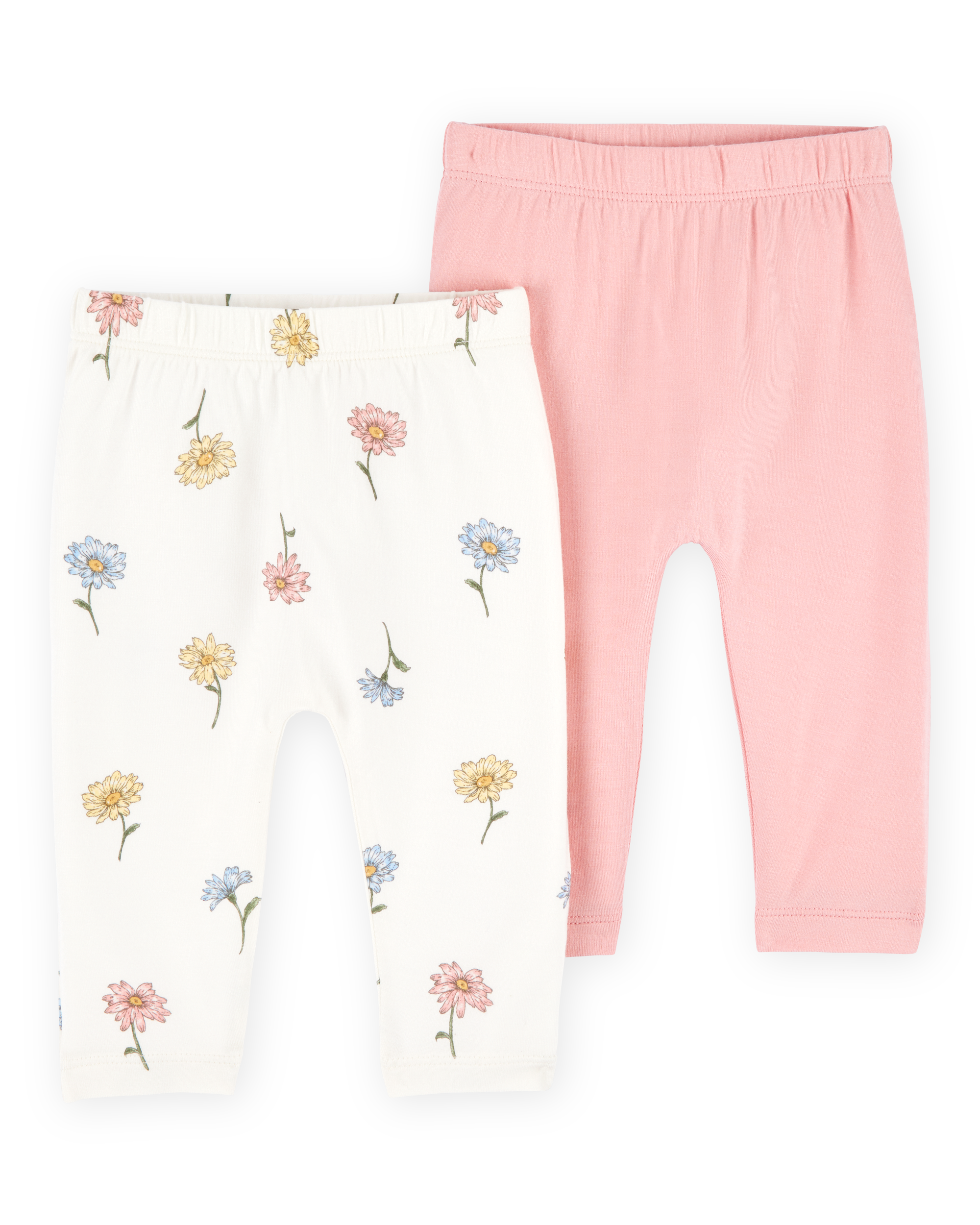 Baby Girl 2-Pack PurelySoft Pull-On Pants - Pink/Ivory, image 1 of 7 slides