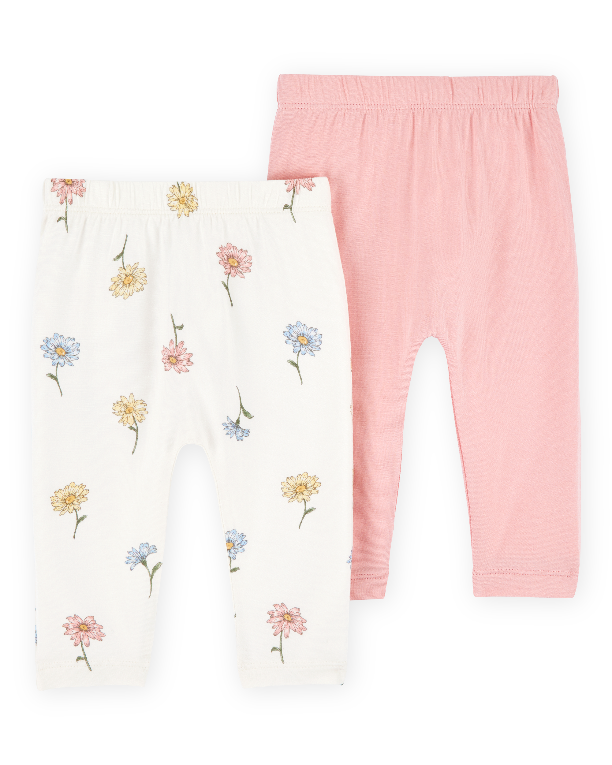 Baby Girl 2-Pack PurelySoft Pull-On Pants - Pink/Ivory, image 2 of 7 slides