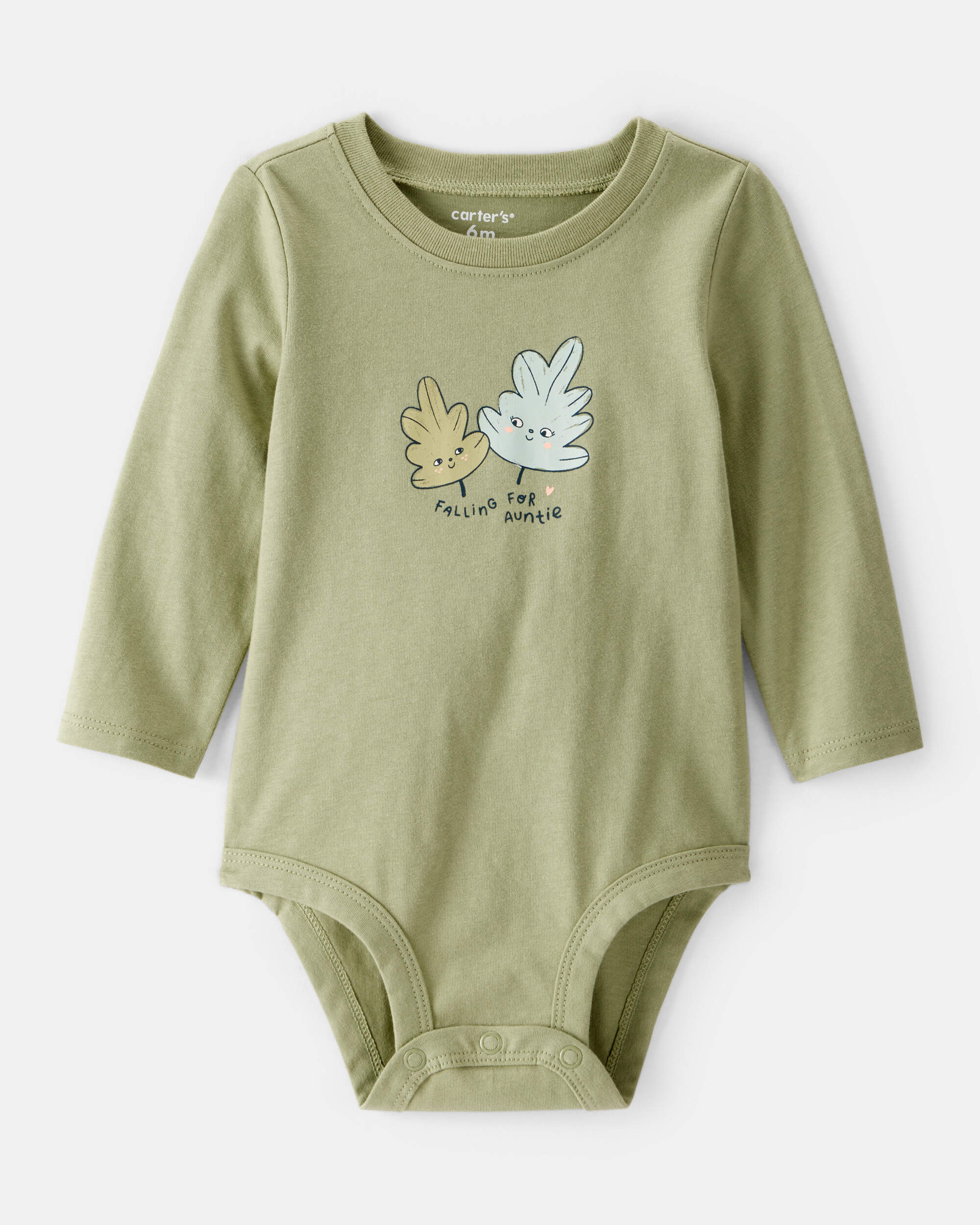 Baby Girl Auntie Cotton Long-Sleeve Graphic Bodysuit - Green, image 1 of 3 slides