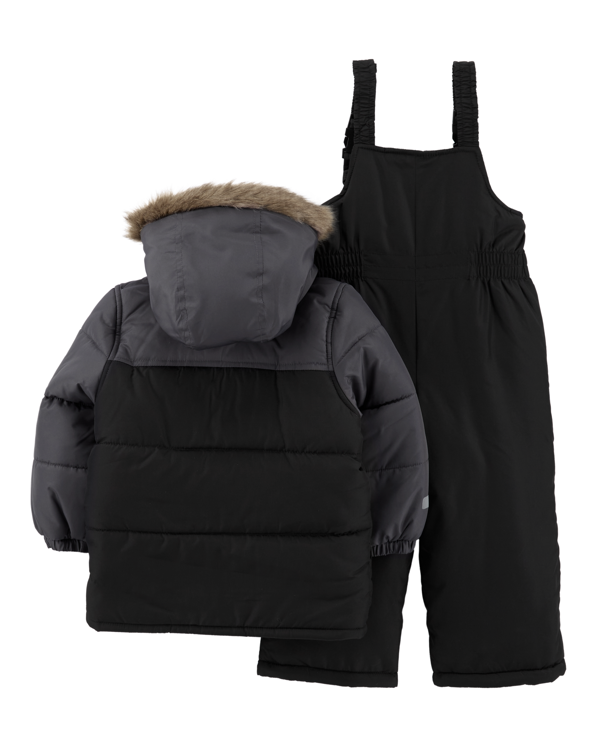 Grey Black Toddler 2 Piece Faux Fur Hooded Snowsuit Set carters
