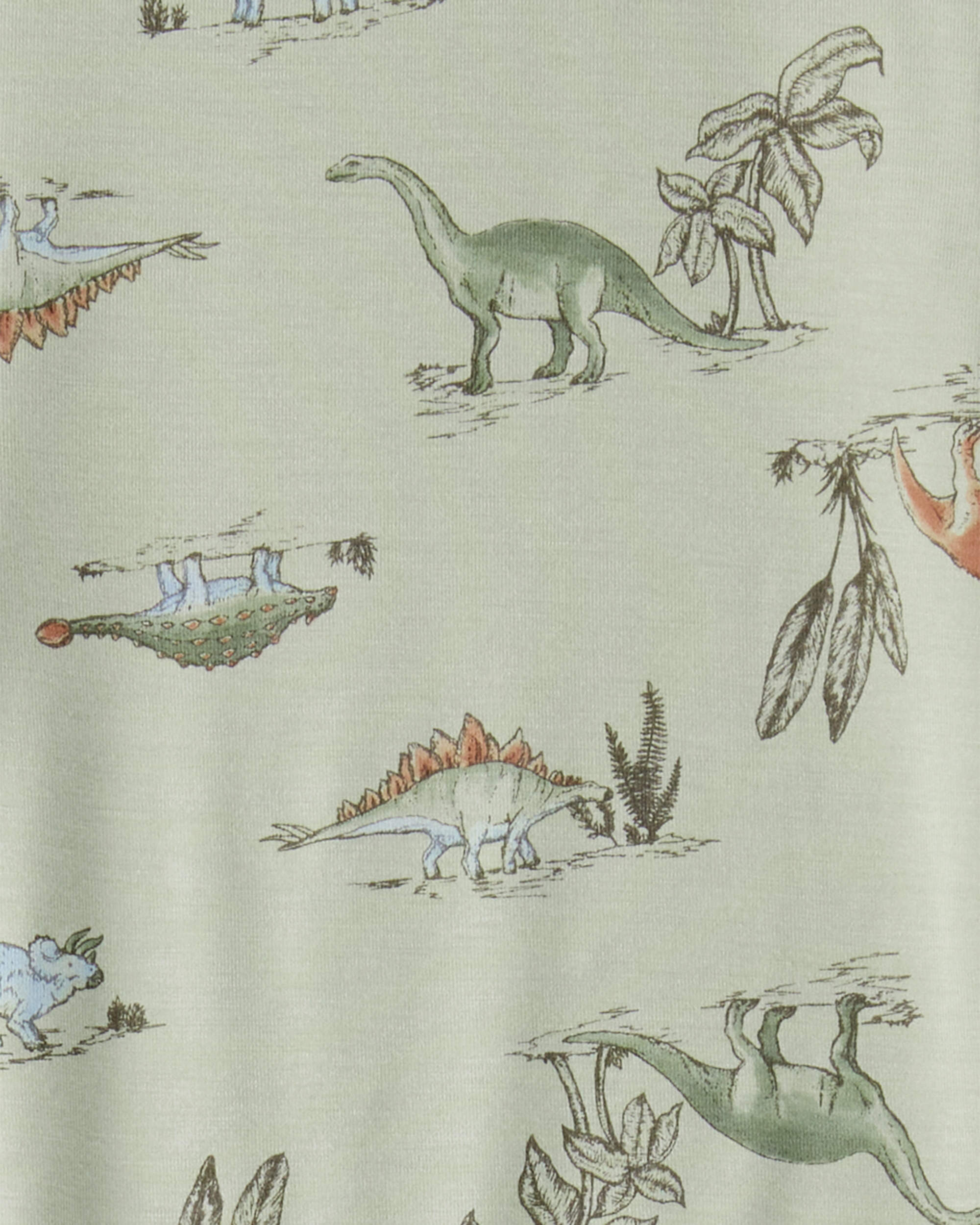 Boys Dinosaur Print PurelySoft Long-Sleeve 2-Piece Pajamas - Green, image 3 of 5 slides