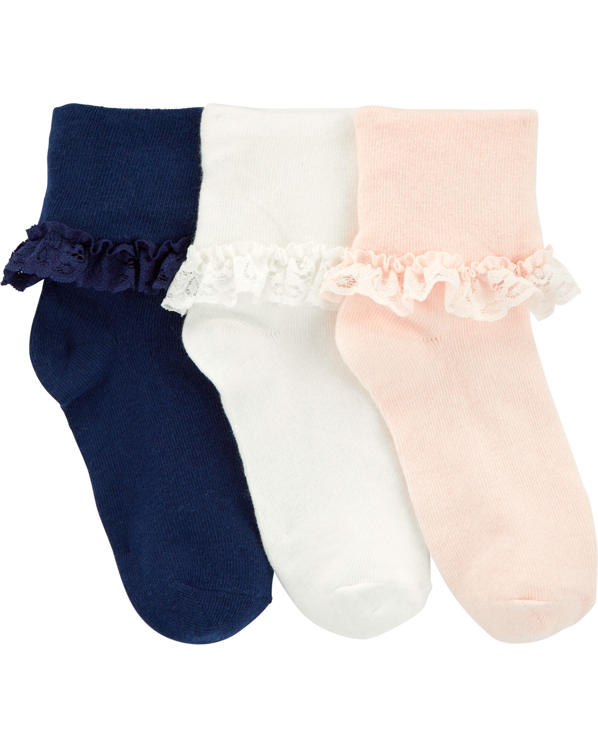 Pink/White/Navy Baby 3-Pack Lace Cuff Socks