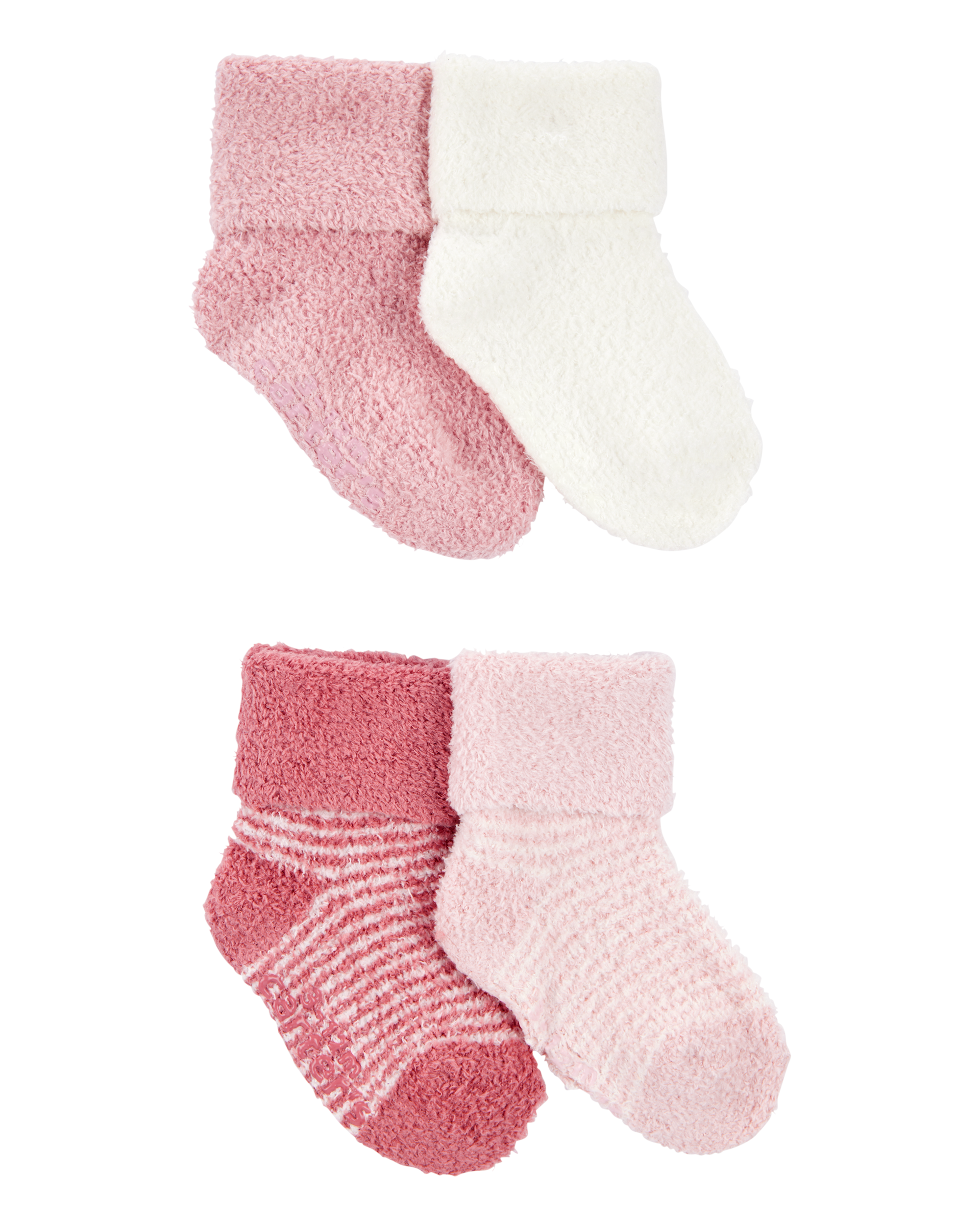 Baby 4-Pack Chenille Foldover Cuff Booties - Pink/White, image 1 of 2 slides