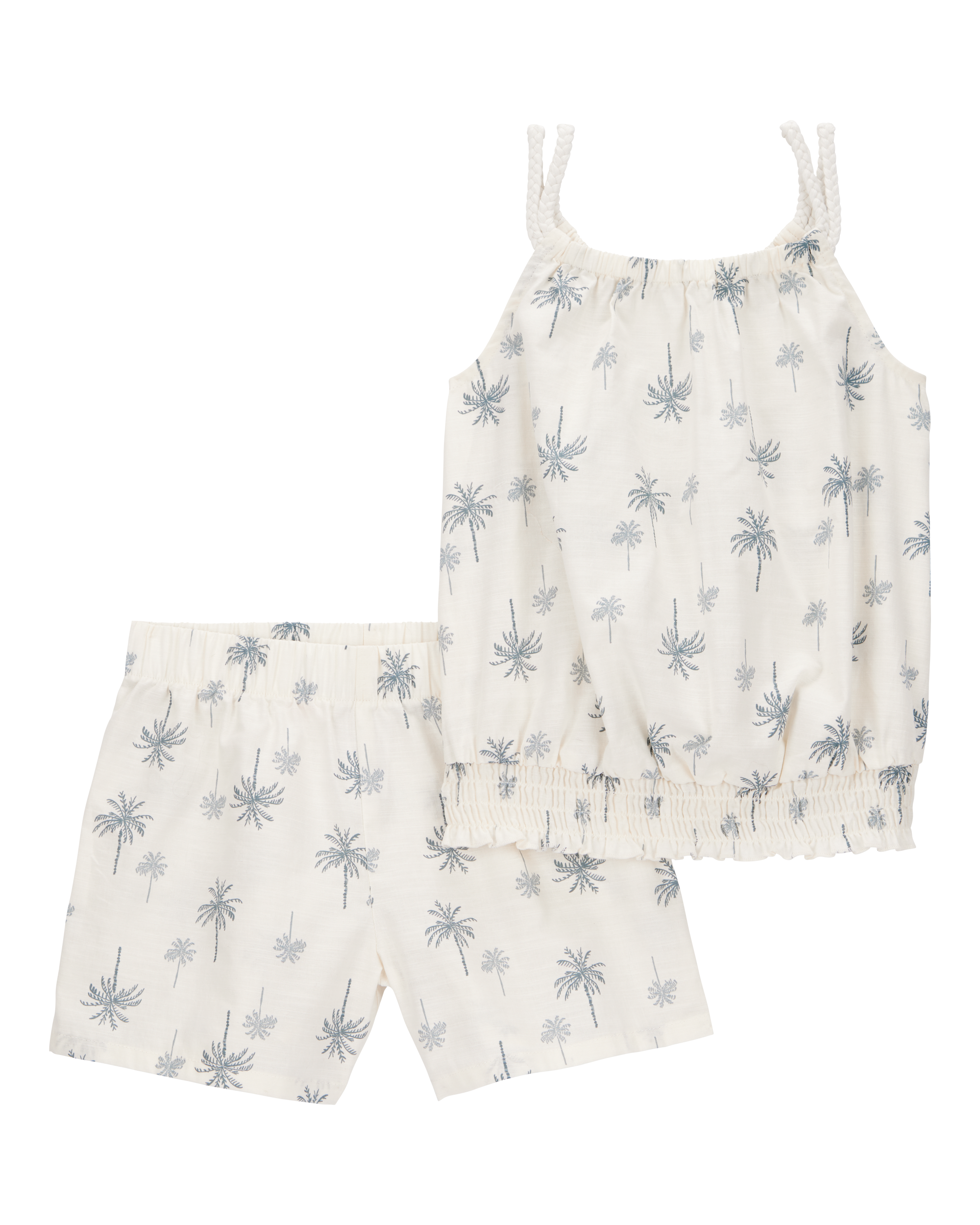 Kid 2-Piece Palm Tree Floral Short Set - Ivory, image 1 of 3 slides