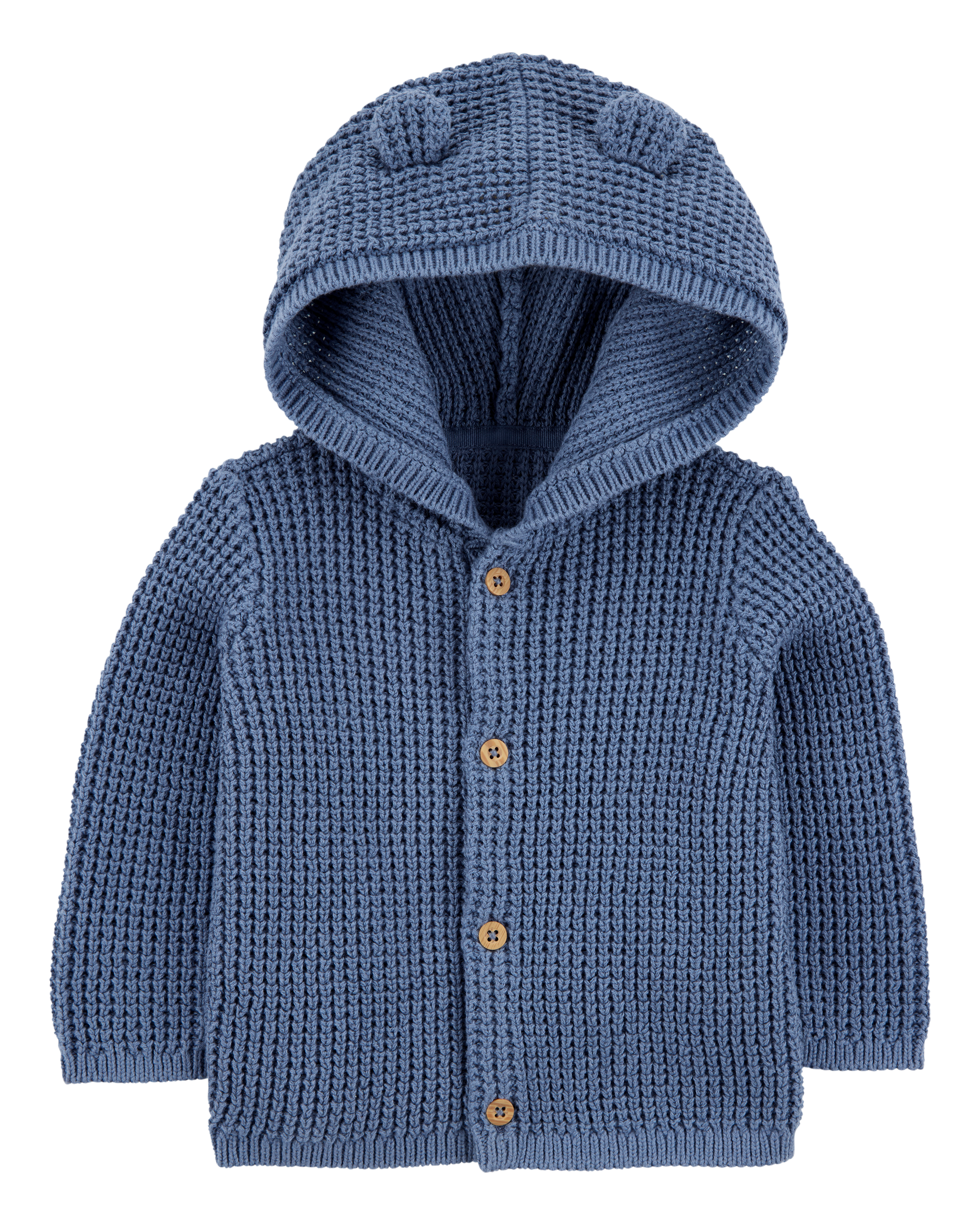 Baby Hooded Waffle Knit Cardigan - Navy Blue, image 1 of 3 slides