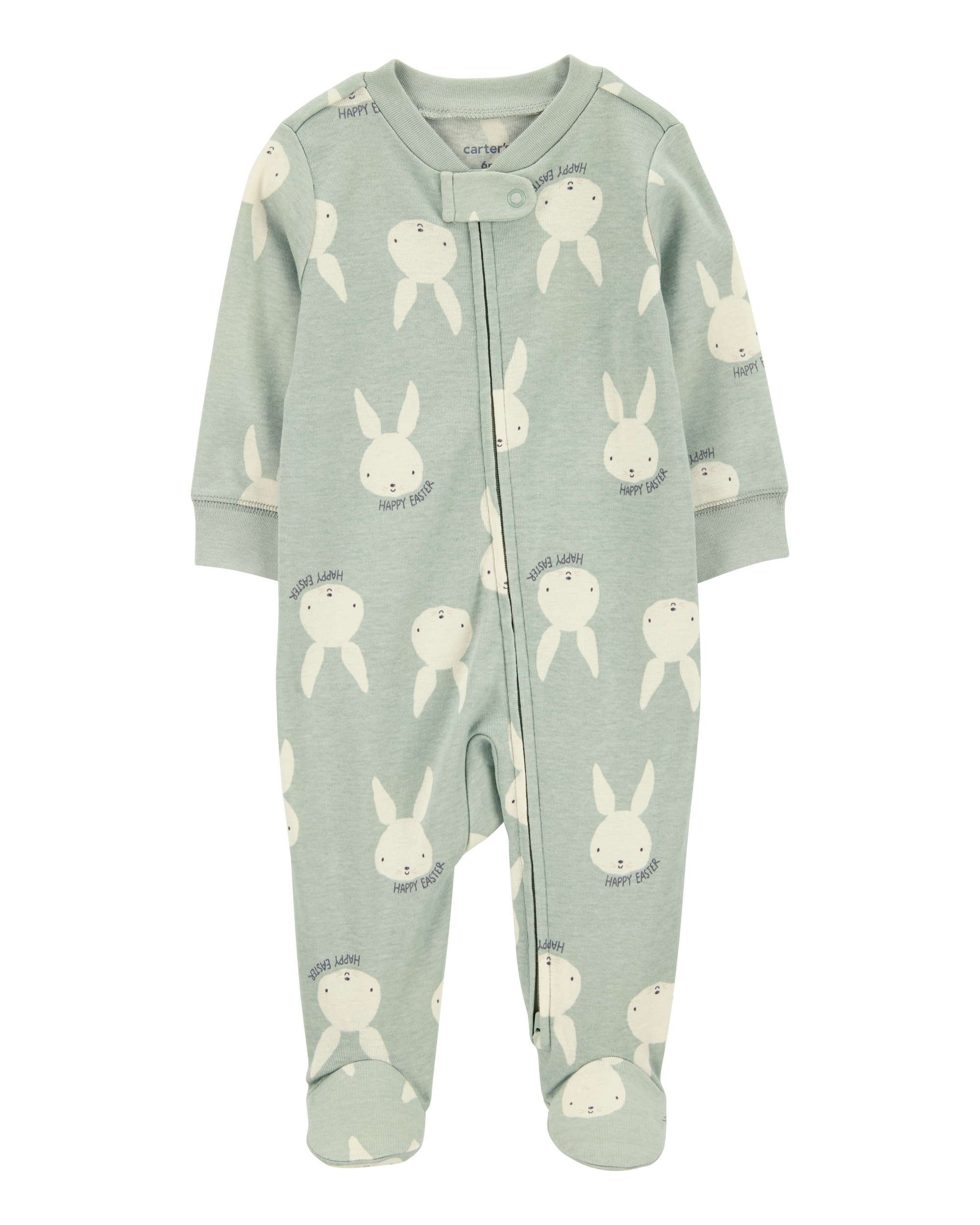 Baby Bunny 2-Way Zip Cotton Sleep & Play Pajamas - Green, image 1 of 4 slides