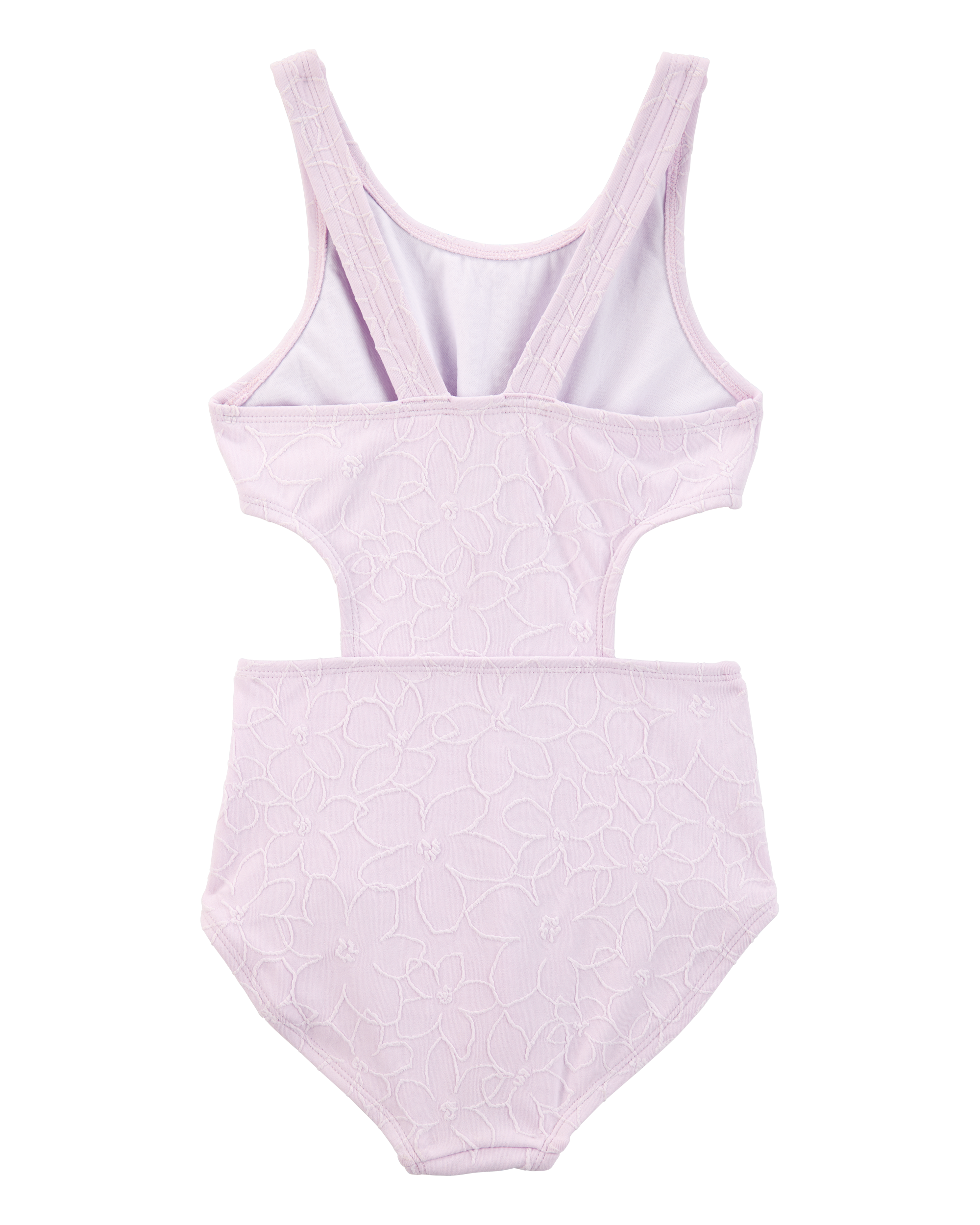 Girls 1-Piece Ribbed Cut-Out Swimsuit - Purple, image 2 of 4 slides