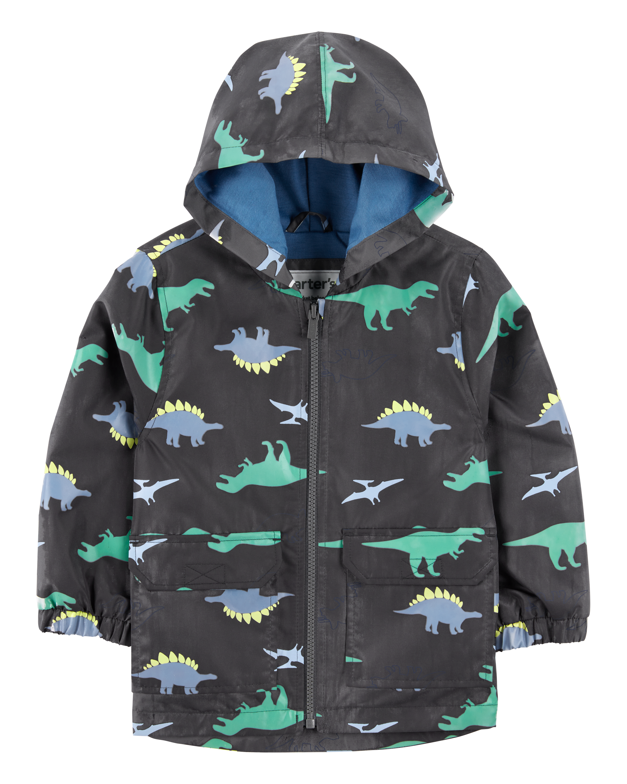 Toddler Dinosaur Color Changing Rain Jacket - Grey, image 3 of 6 slides