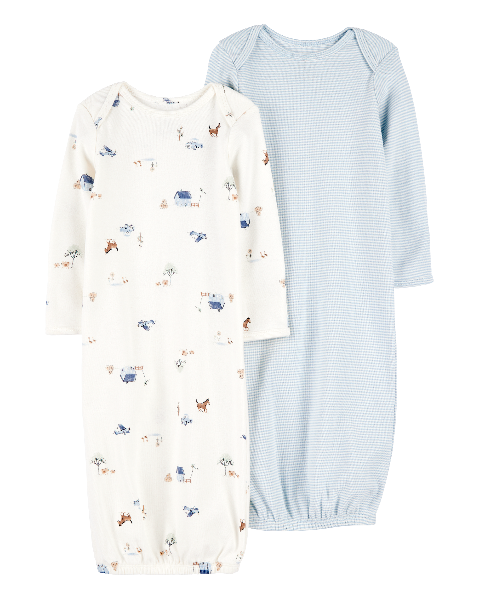 Baby 2-Pack Sleeper Gowns - Blue/White, image 1 of 7 slides