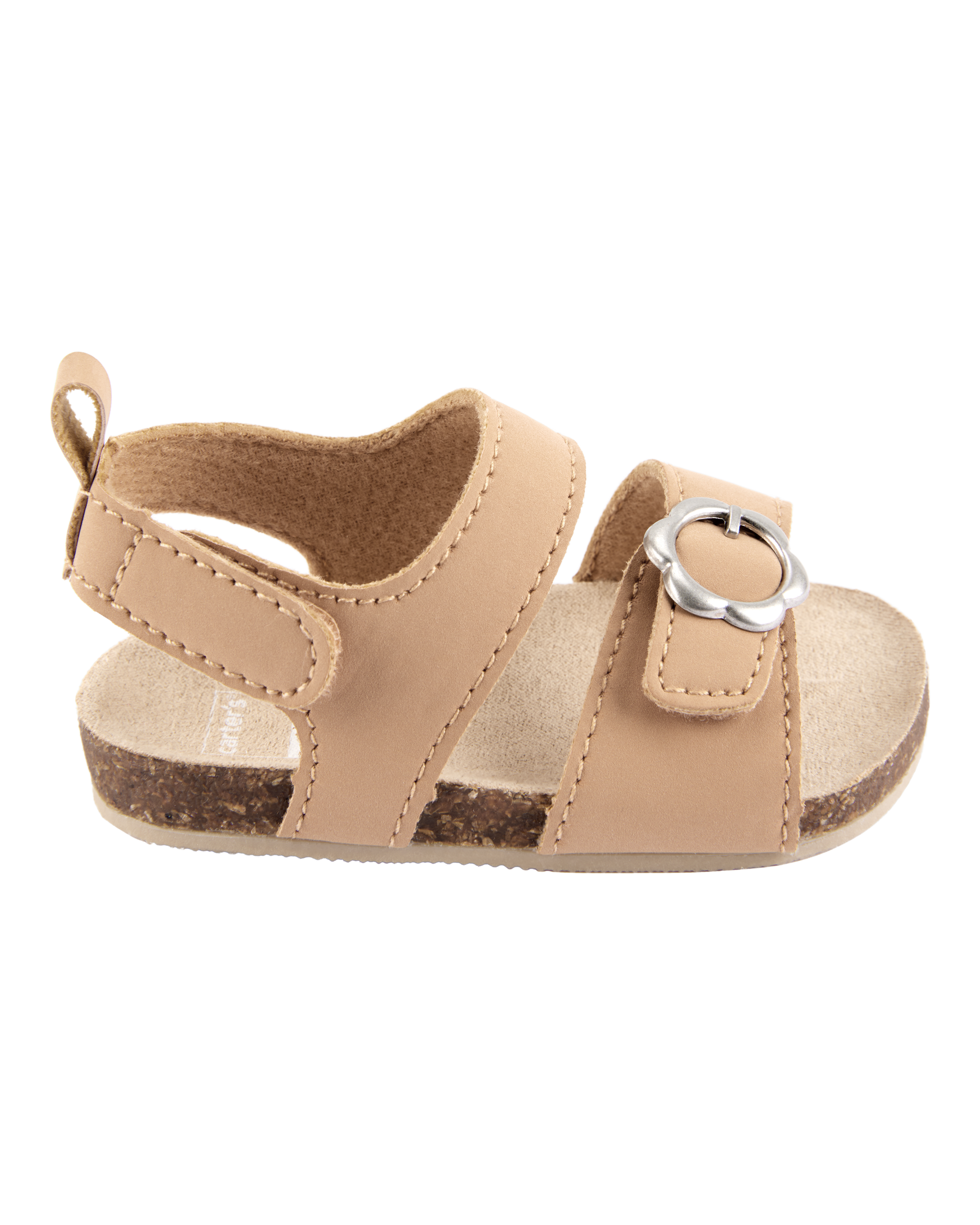 Baby Floral Buckle Faux Cork Sandals - Brown, image 2 of 7 slides