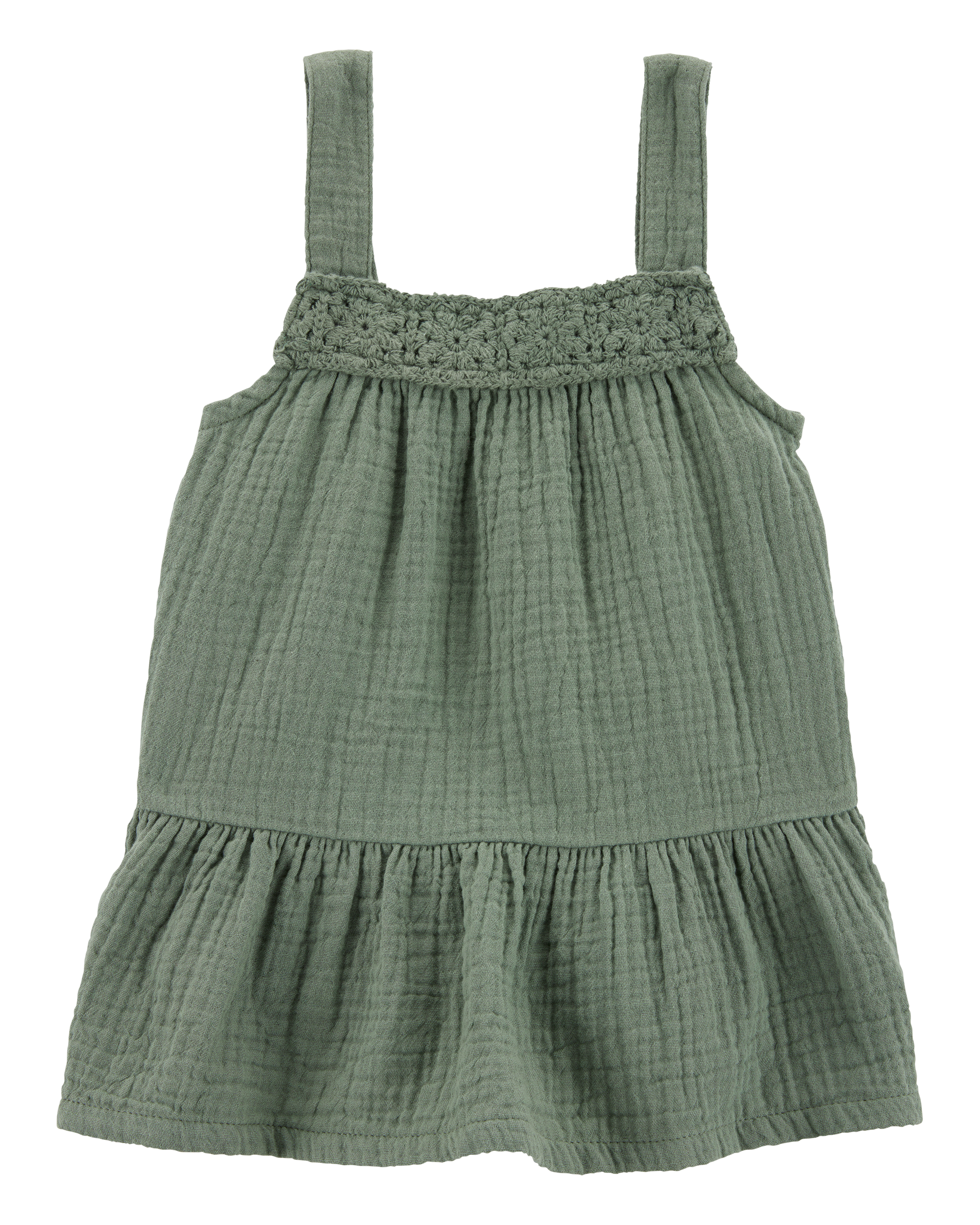 Baby Gauze Crotchet Knit Tank - Olive, image 1 of 4 slides
